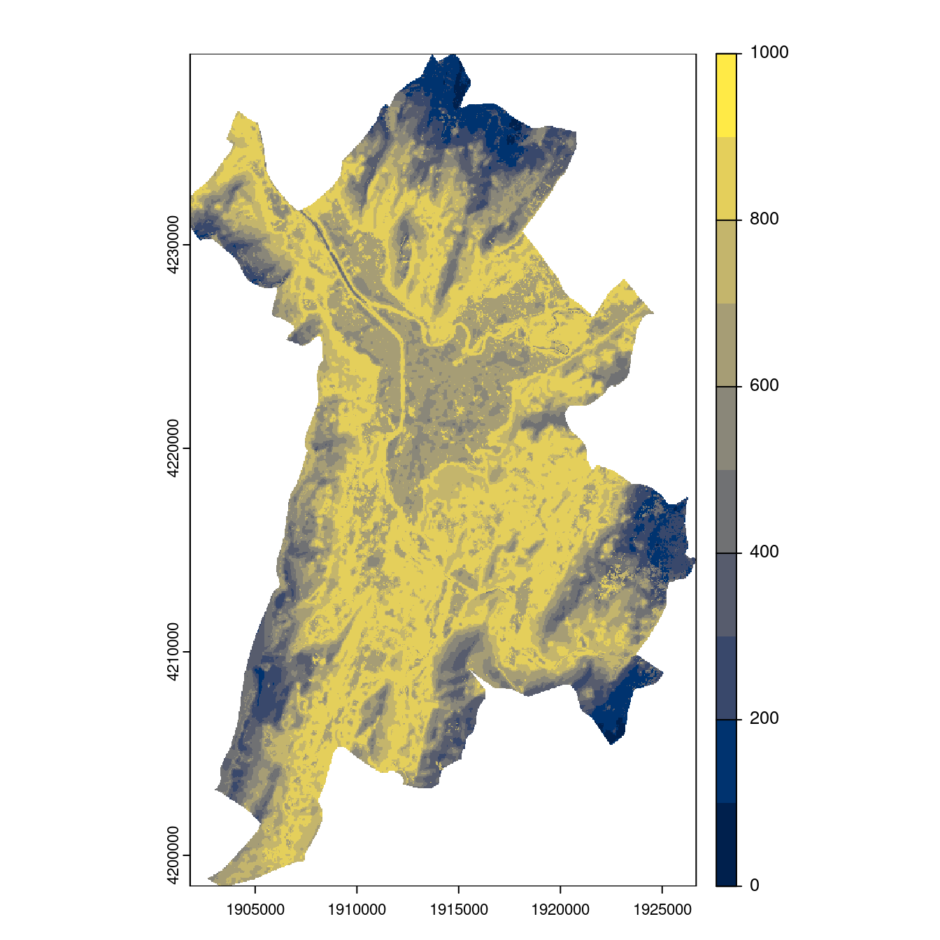 Projection des distributions potentielles contemporaine et futures jusqu'à l'horizon 2100 sous le scénario SSP5-8.5 (modèle d'ensemble, GCM IPSL).