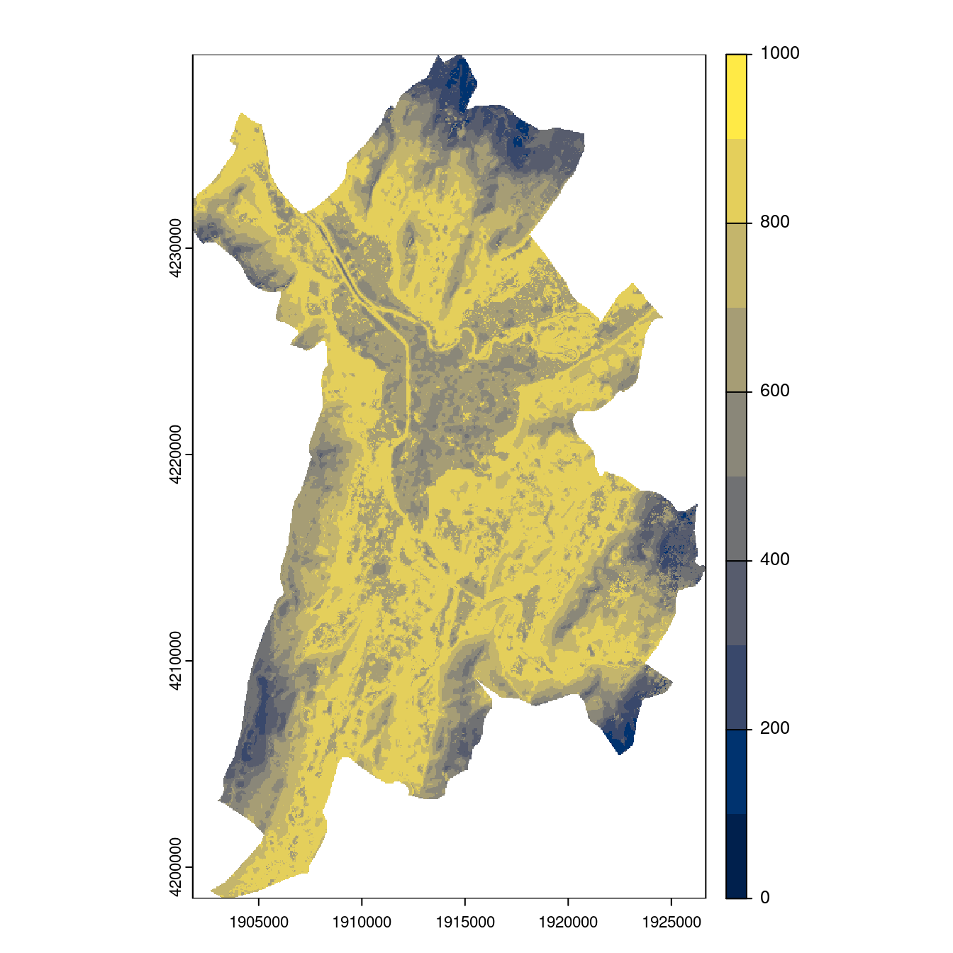 Projection des distributions potentielles contemporaine et futures jusqu'à l'horizon 2100 sous le scénario SSP5-8.5 (modèle d'ensemble, GCM IPSL).