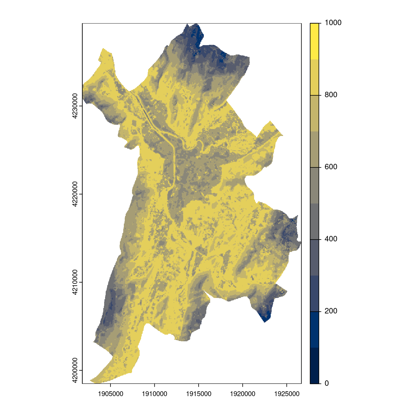 Projection des distributions potentielles contemporaine et futures jusqu'à l'horizon 2100 sous le scénario SSP5-8.5 (modèle d'ensemble, GCM IPSL).