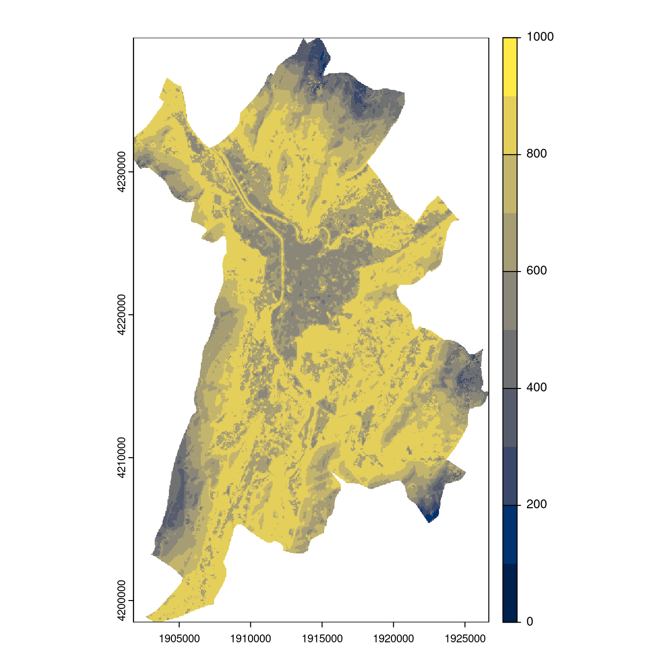 Projection des distributions potentielles contemporaine et futures jusqu'à l'horizon 2100 sous le scénario SSP5-8.5 (modèle d'ensemble, GCM IPSL).