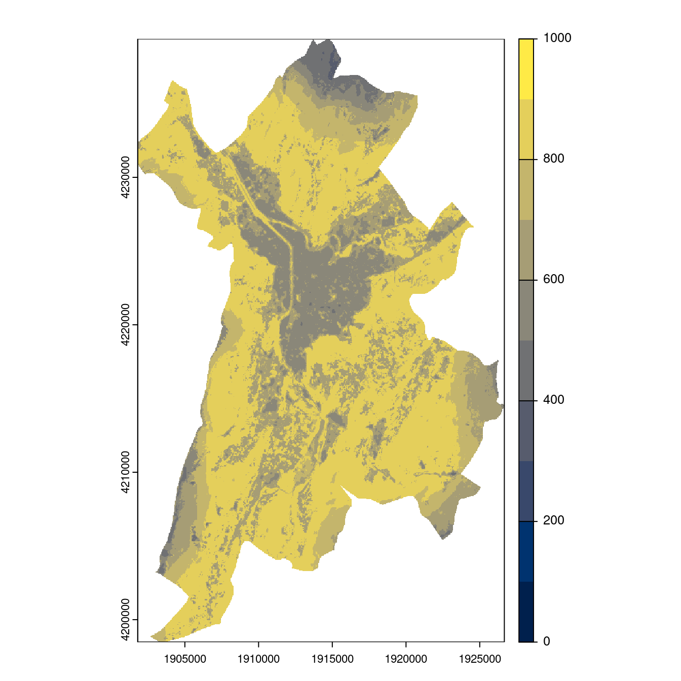 Projection des distributions potentielles contemporaine et futures jusqu'à l'horizon 2100 sous le scénario SSP5-8.5 (modèle d'ensemble, GCM IPSL).