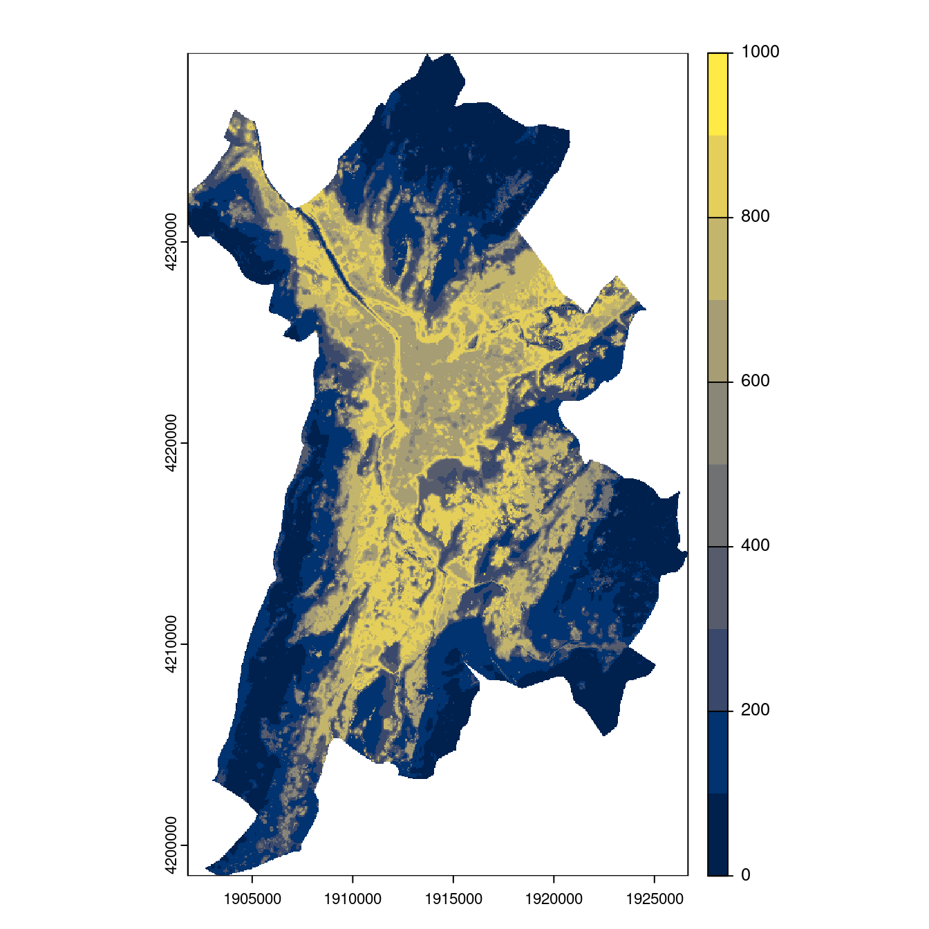 Projection des distributions potentielles contemporaine et futures jusqu'à l'horizon 2100 sous le scénario SSP5-8.5 (modèle d'ensemble, GCM IPSL).