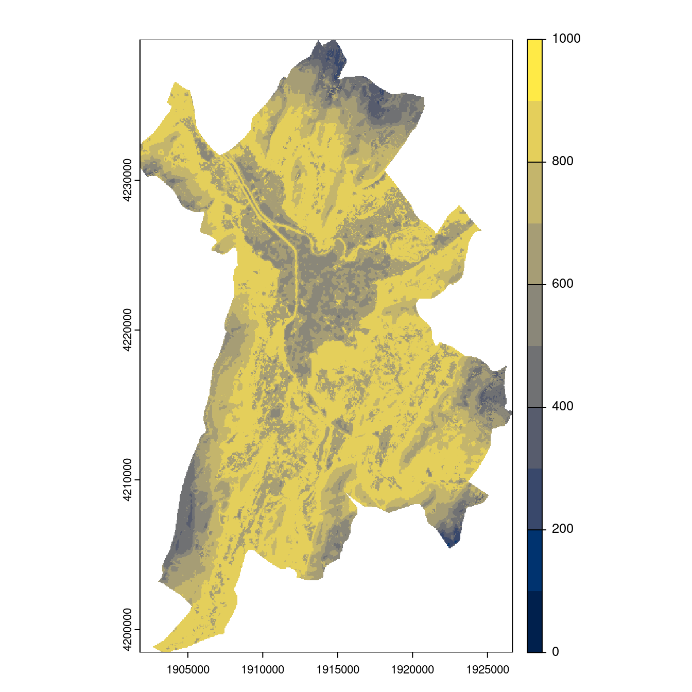 Projection des distributions potentielles contemporaine et futures jusqu'à l'horizon 2100 sous le scénario SSP5-8.5 (modèle d'ensemble, GCM IPSL).