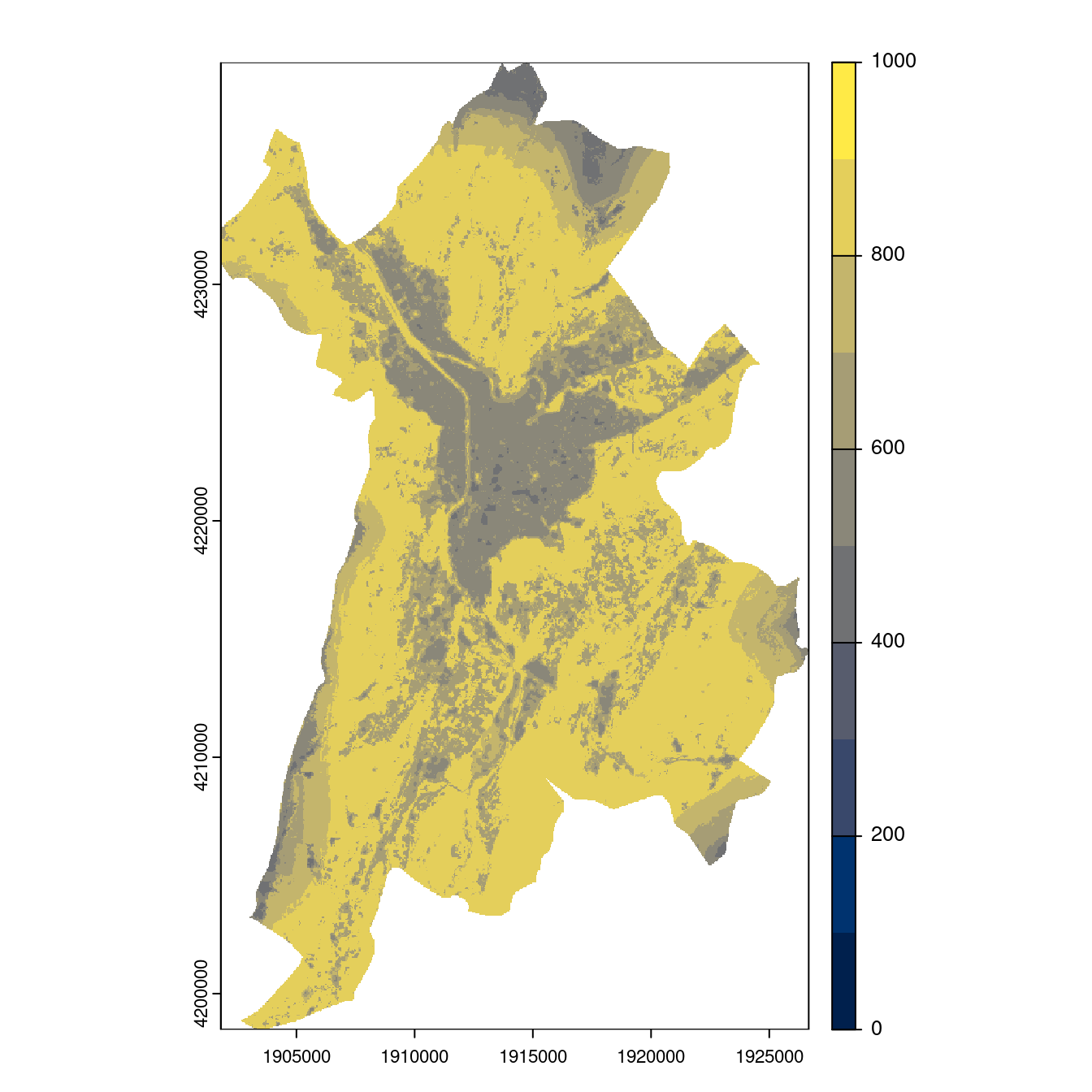 Projection des distributions potentielles contemporaine et futures jusqu'à l'horizon 2100 sous le scénario SSP5-8.5 (modèle d'ensemble, GCM IPSL).