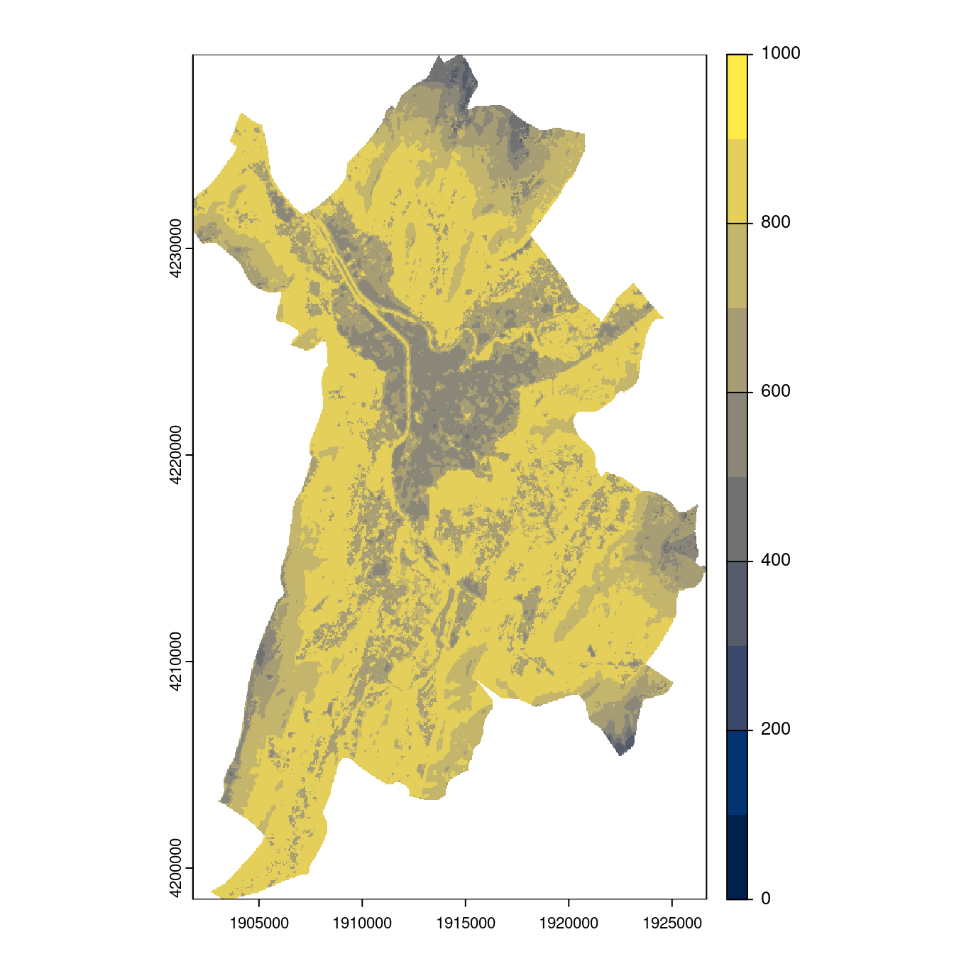 Projection des distributions potentielles contemporaine et futures jusqu'à l'horizon 2100 sous le scénario SSP5-8.5 (modèle d'ensemble, GCM IPSL).