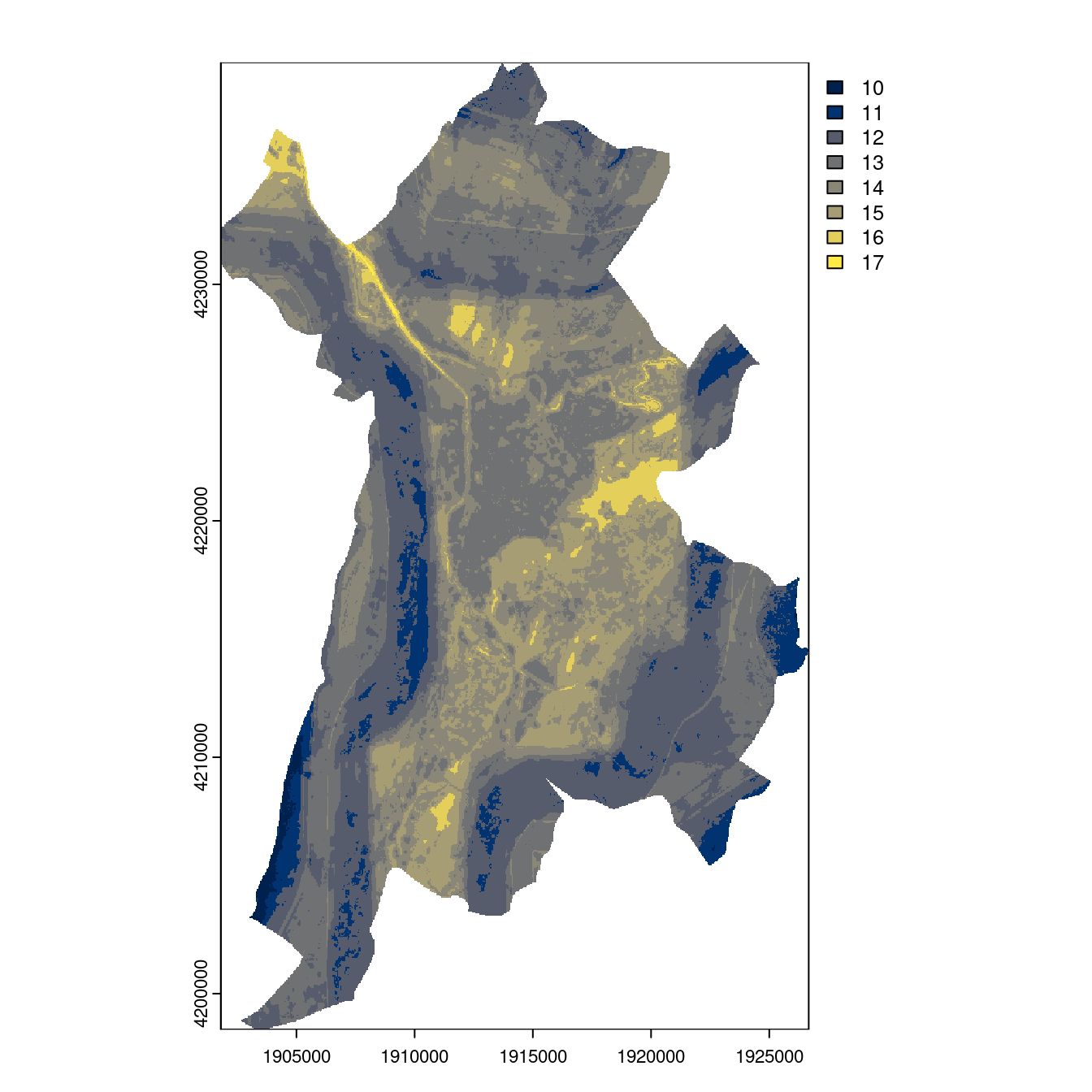 Projection des distributions potentielles contemporaine et futures jusqu'à l'horizon 2100 sous le scénario SSP5-8.5 (modèle d'ensemble, GCM IPSL).