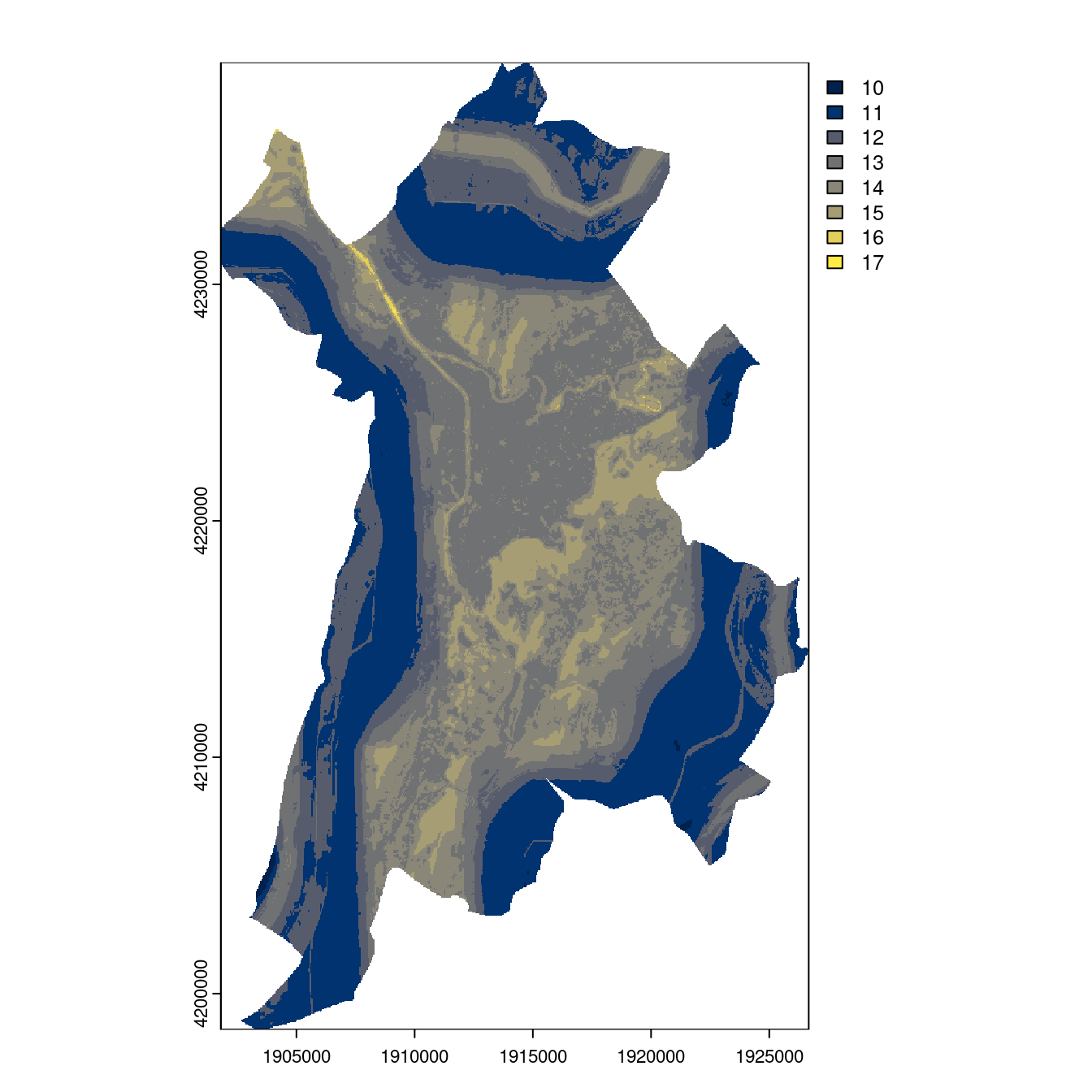 Projection des distributions potentielles contemporaine et futures jusqu'à l'horizon 2100 sous le scénario SSP5-8.5 (modèle d'ensemble, GCM IPSL).