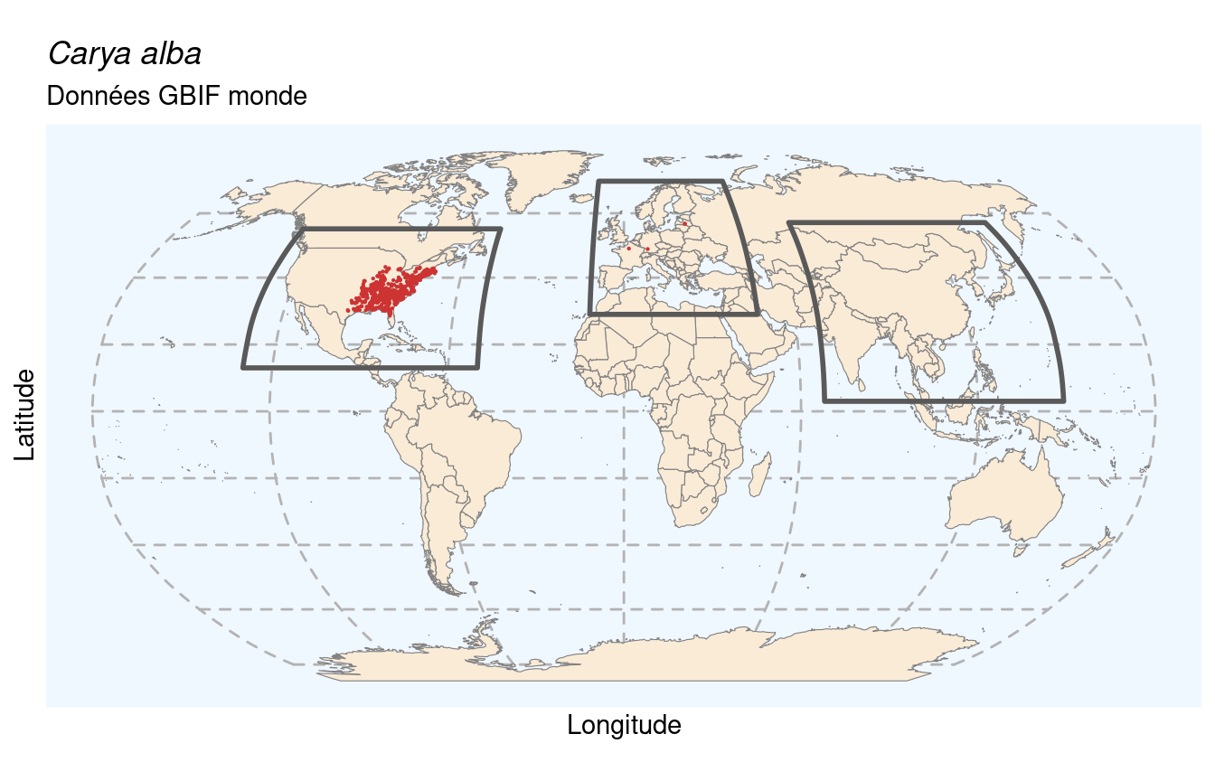 Occurrences de Carya alba dans le monde.