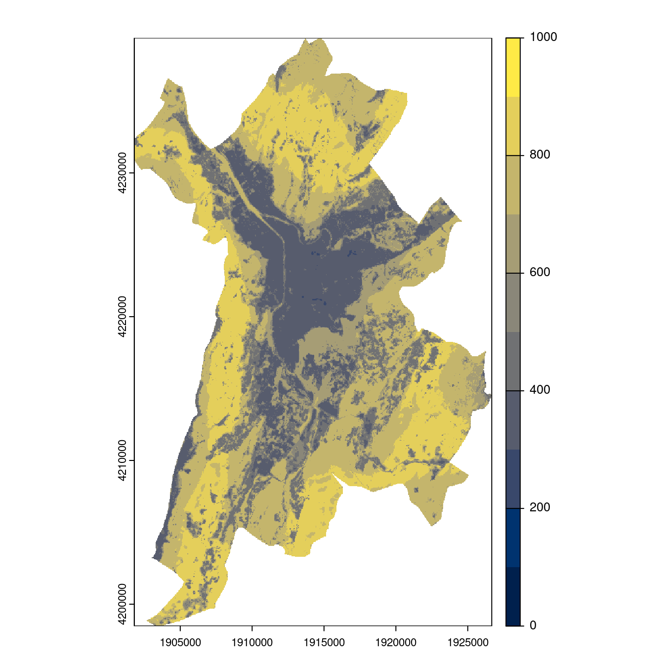 Projection des distributions potentielles contemporaine et futures jusqu'à l'horizon 2100 sous le scénario SSP5-8.5 (modèle d'ensemble, GCM IPSL).