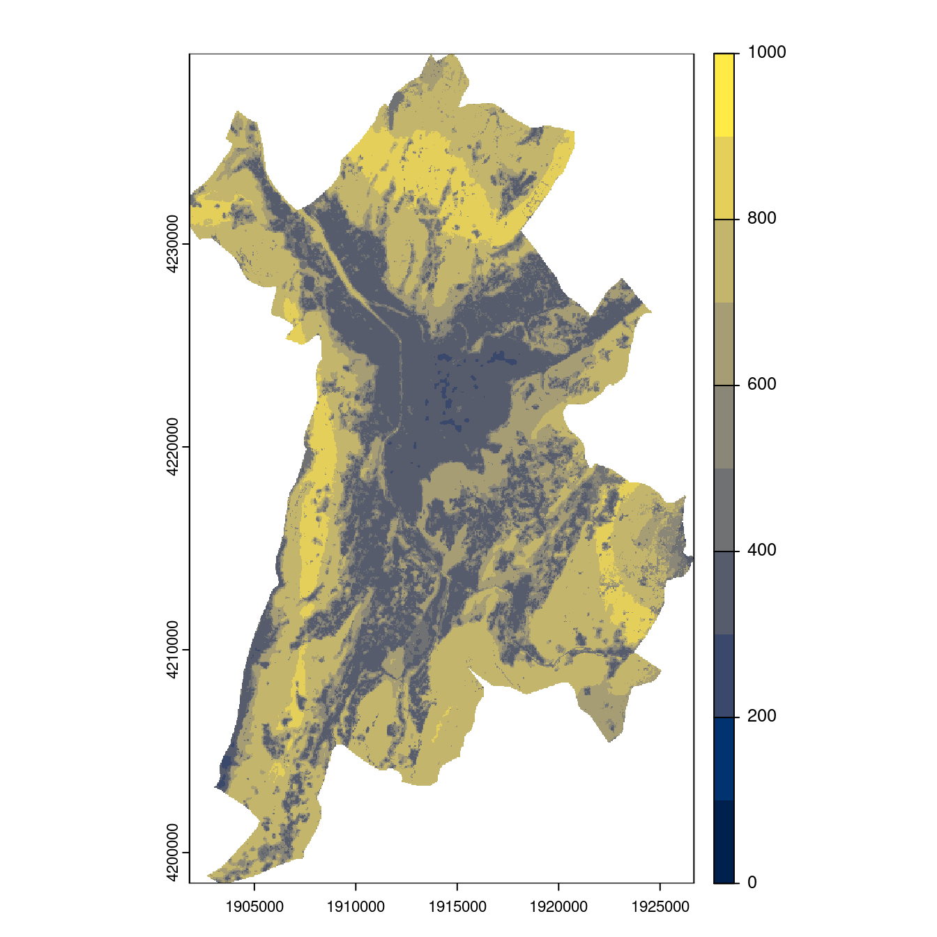Projection des distributions potentielles contemporaine et futures jusqu'à l'horizon 2100 sous le scénario SSP5-8.5 (modèle d'ensemble, GCM IPSL).