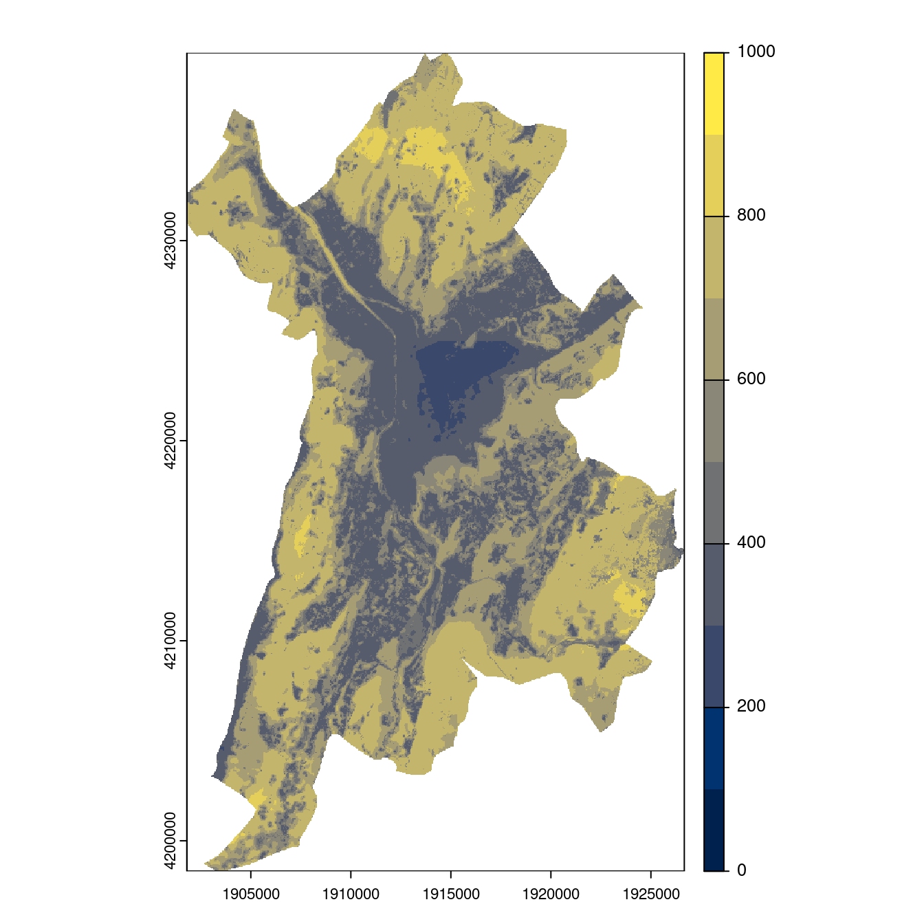 Projection des distributions potentielles contemporaine et futures jusqu'à l'horizon 2100 sous le scénario SSP5-8.5 (modèle d'ensemble, GCM IPSL).