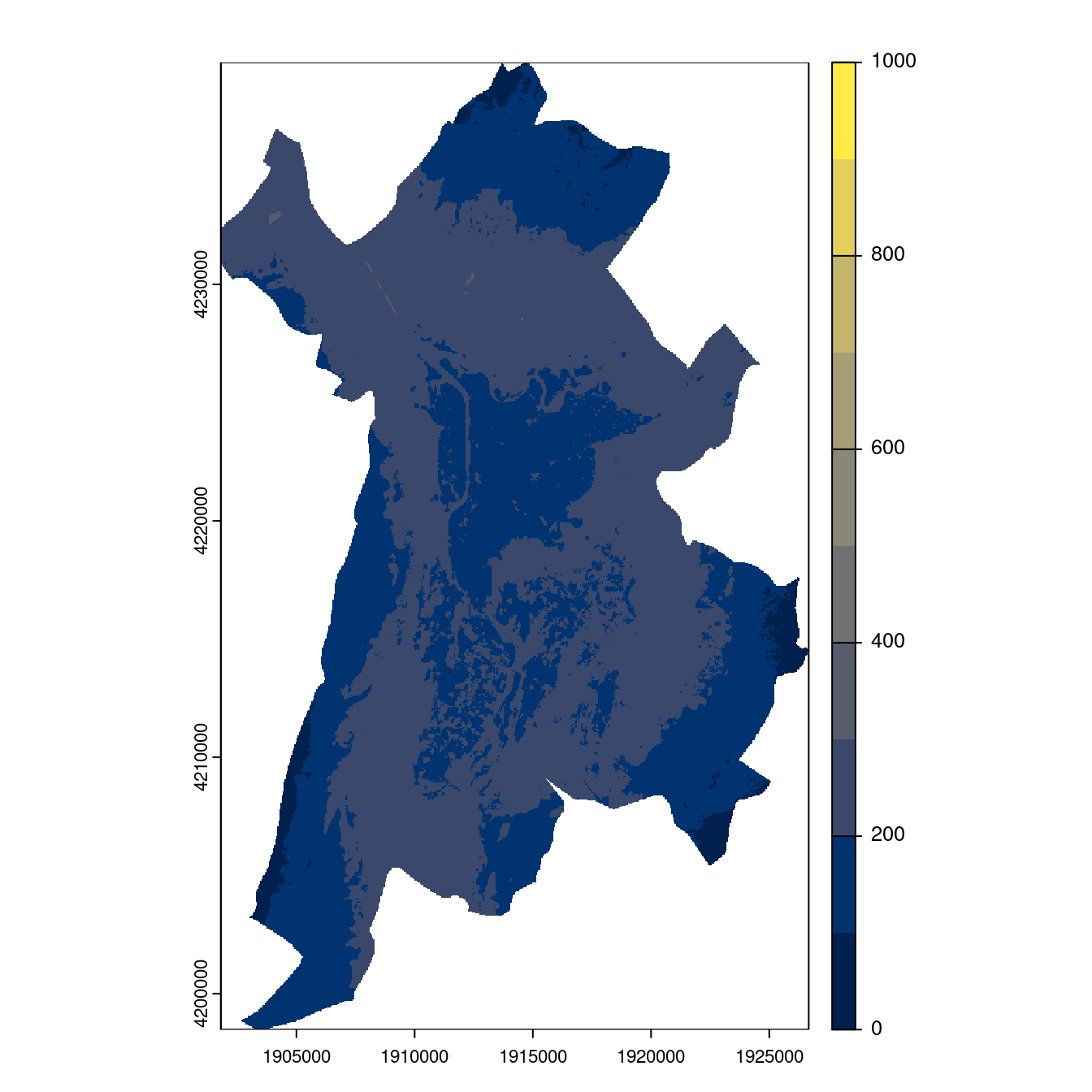 Projection des distributions potentielles contemporaine et futures jusqu'à l'horizon 2100 sous le scénario SSP5-8.5 (modèle d'ensemble, GCM IPSL).