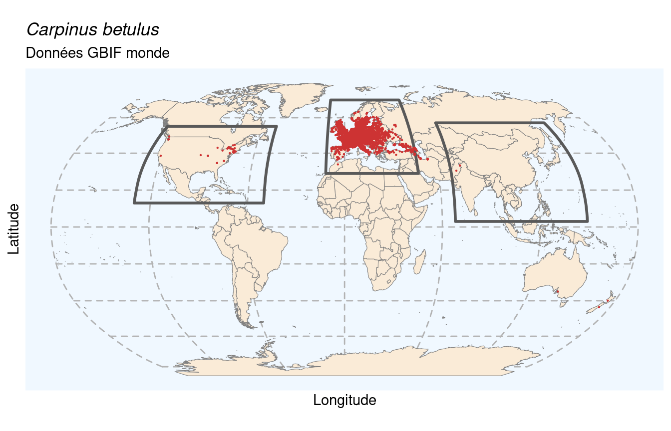Occurrences de Carpinus betulus dans le monde.