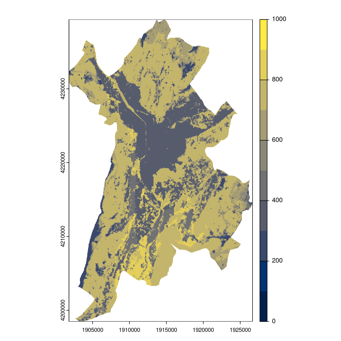 Projection des distributions potentielles contemporaine et futures jusqu'à l'horizon 2100 sous le scénario SSP5-8.5 (modèle d'ensemble, GCM IPSL).