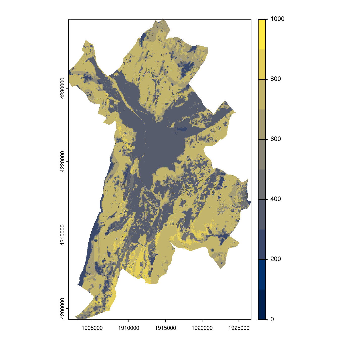 Projection des distributions potentielles contemporaine et futures jusqu'à l'horizon 2100 sous le scénario SSP5-8.5 (modèle d'ensemble, GCM IPSL).