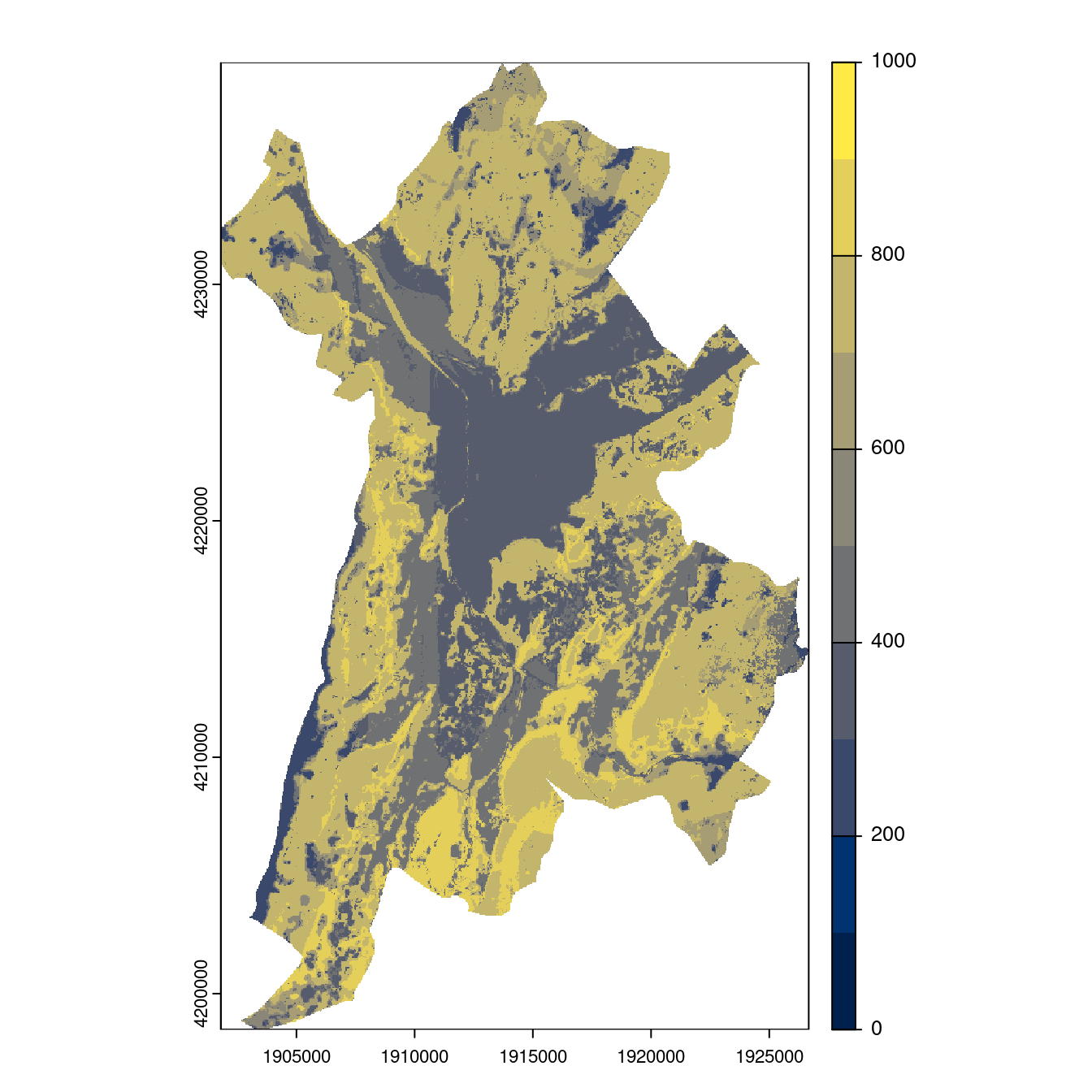 Projection des distributions potentielles contemporaine et futures jusqu'à l'horizon 2100 sous le scénario SSP5-8.5 (modèle d'ensemble, GCM IPSL).