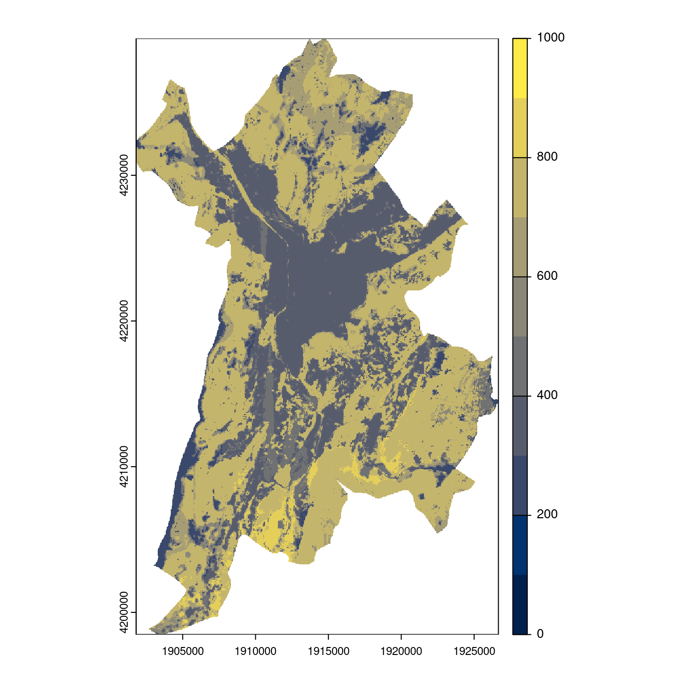 Projection des distributions potentielles contemporaine et futures jusqu'à l'horizon 2100 sous le scénario SSP5-8.5 (modèle d'ensemble, GCM IPSL).