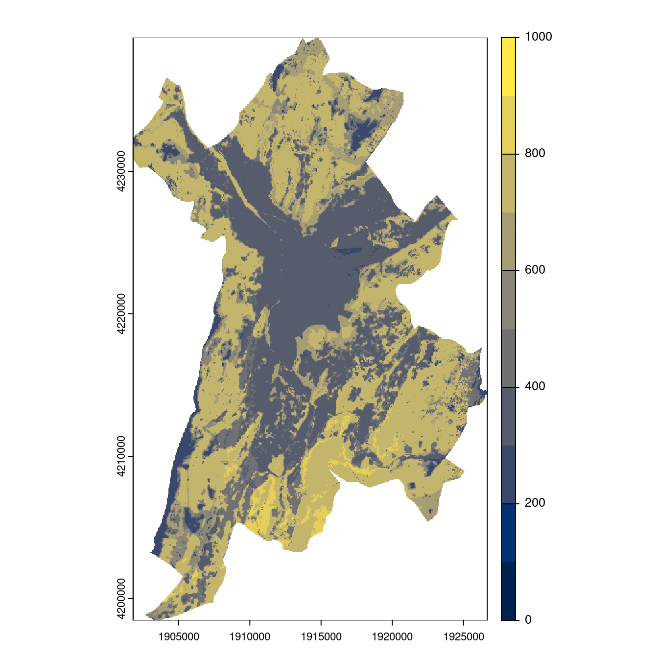 Projection des distributions potentielles contemporaine et futures jusqu'à l'horizon 2100 sous le scénario SSP5-8.5 (modèle d'ensemble, GCM IPSL).