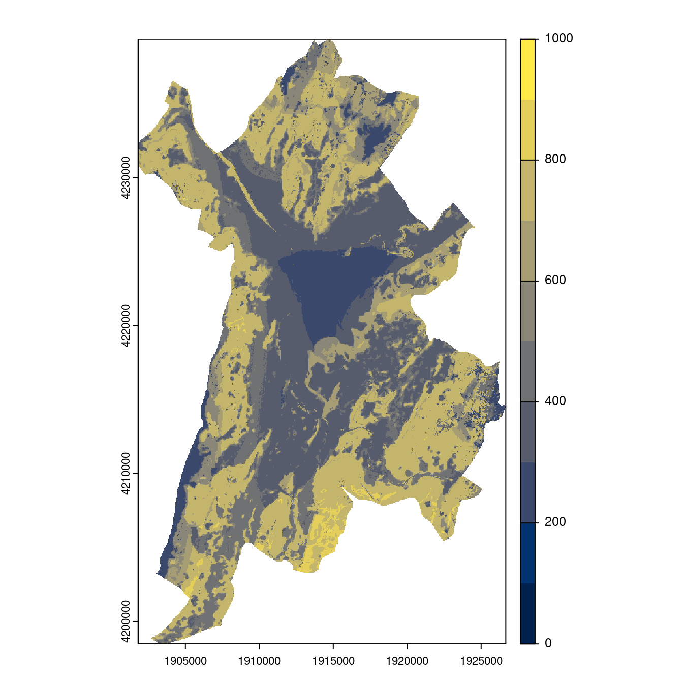 Projection des distributions potentielles contemporaine et futures jusqu'à l'horizon 2100 sous le scénario SSP5-8.5 (modèle d'ensemble, GCM IPSL).