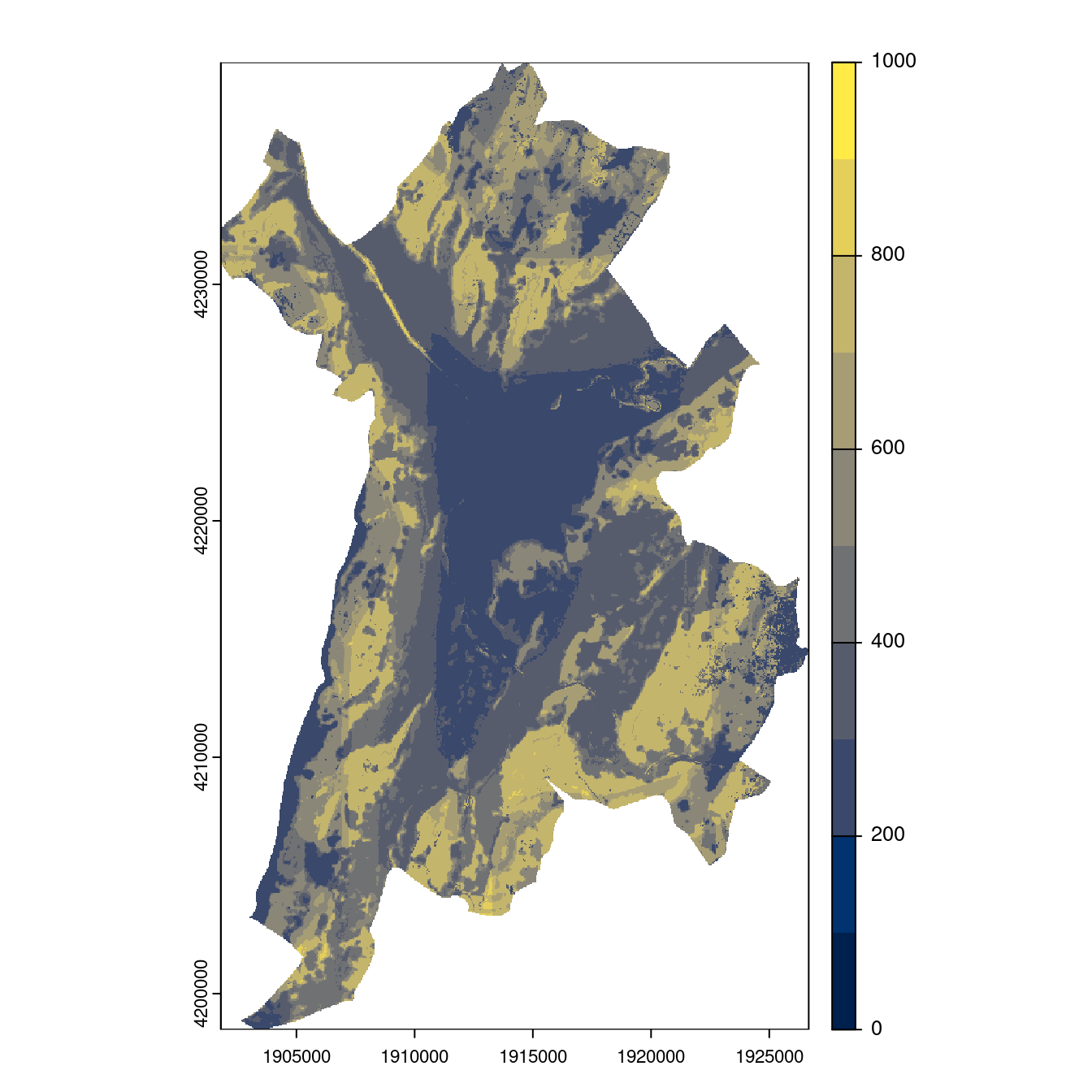Projection des distributions potentielles contemporaine et futures jusqu'à l'horizon 2100 sous le scénario SSP5-8.5 (modèle d'ensemble, GCM IPSL).