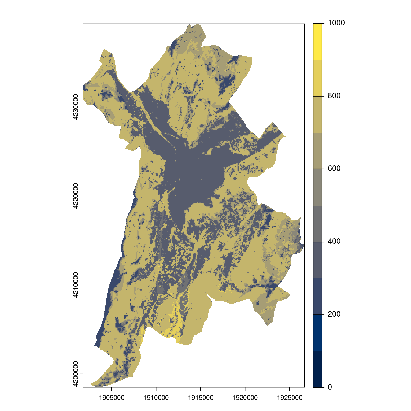 Projection des distributions potentielles contemporaine et futures jusqu'à l'horizon 2100 sous le scénario SSP5-8.5 (modèle d'ensemble, GCM IPSL).