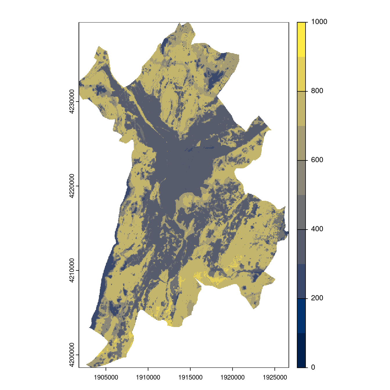 Projection des distributions potentielles contemporaine et futures jusqu'à l'horizon 2100 sous le scénario SSP5-8.5 (modèle d'ensemble, GCM IPSL).