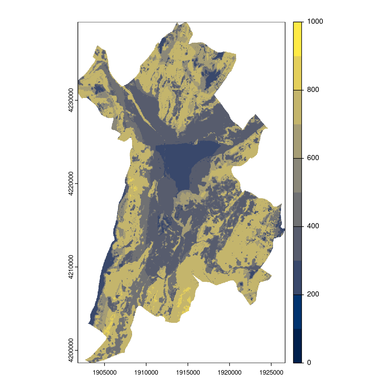 Projection des distributions potentielles contemporaine et futures jusqu'à l'horizon 2100 sous le scénario SSP5-8.5 (modèle d'ensemble, GCM IPSL).