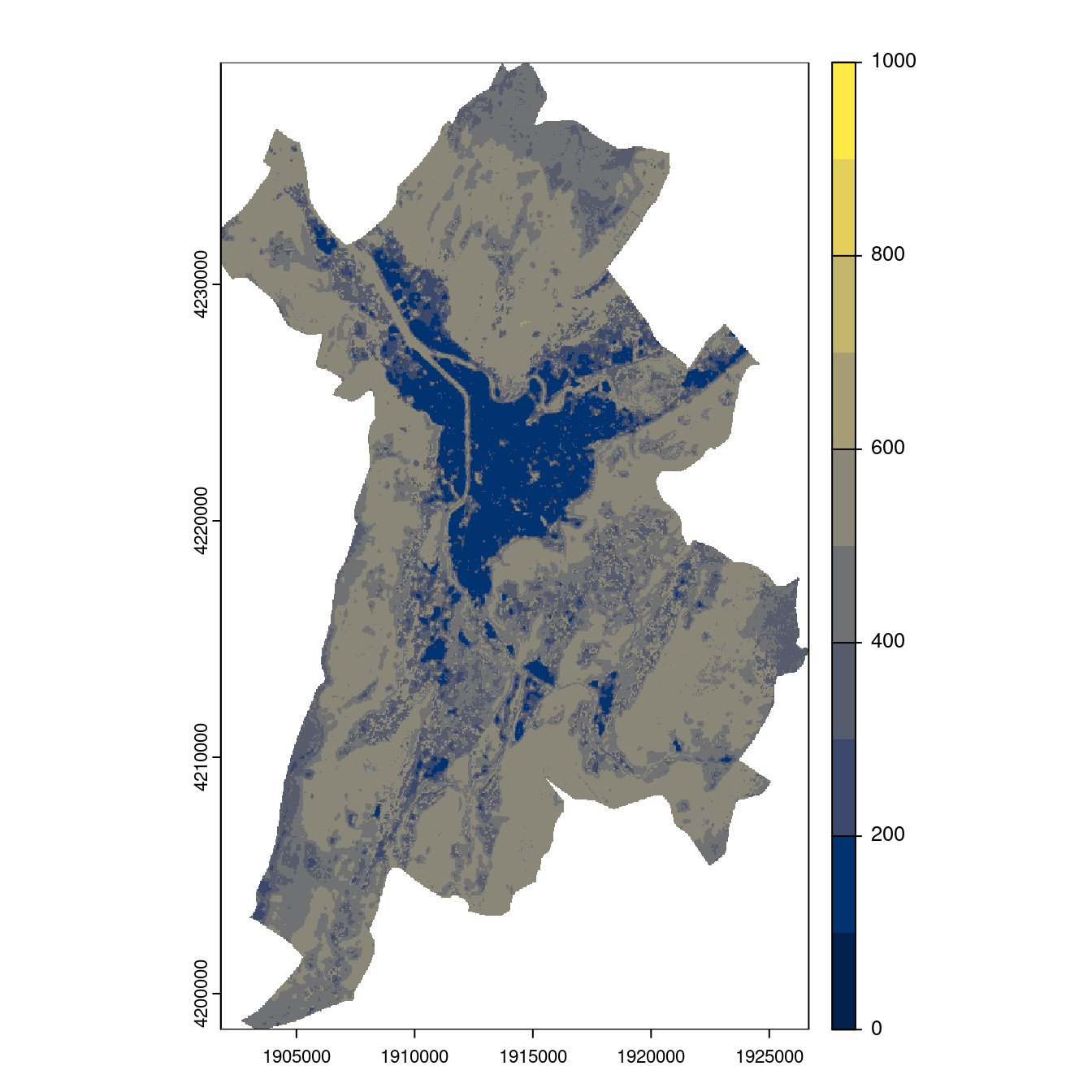 Projection des distributions potentielles contemporaine et futures jusqu'à l'horizon 2100 sous le scénario SSP5-8.5 (modèle d'ensemble, GCM IPSL).