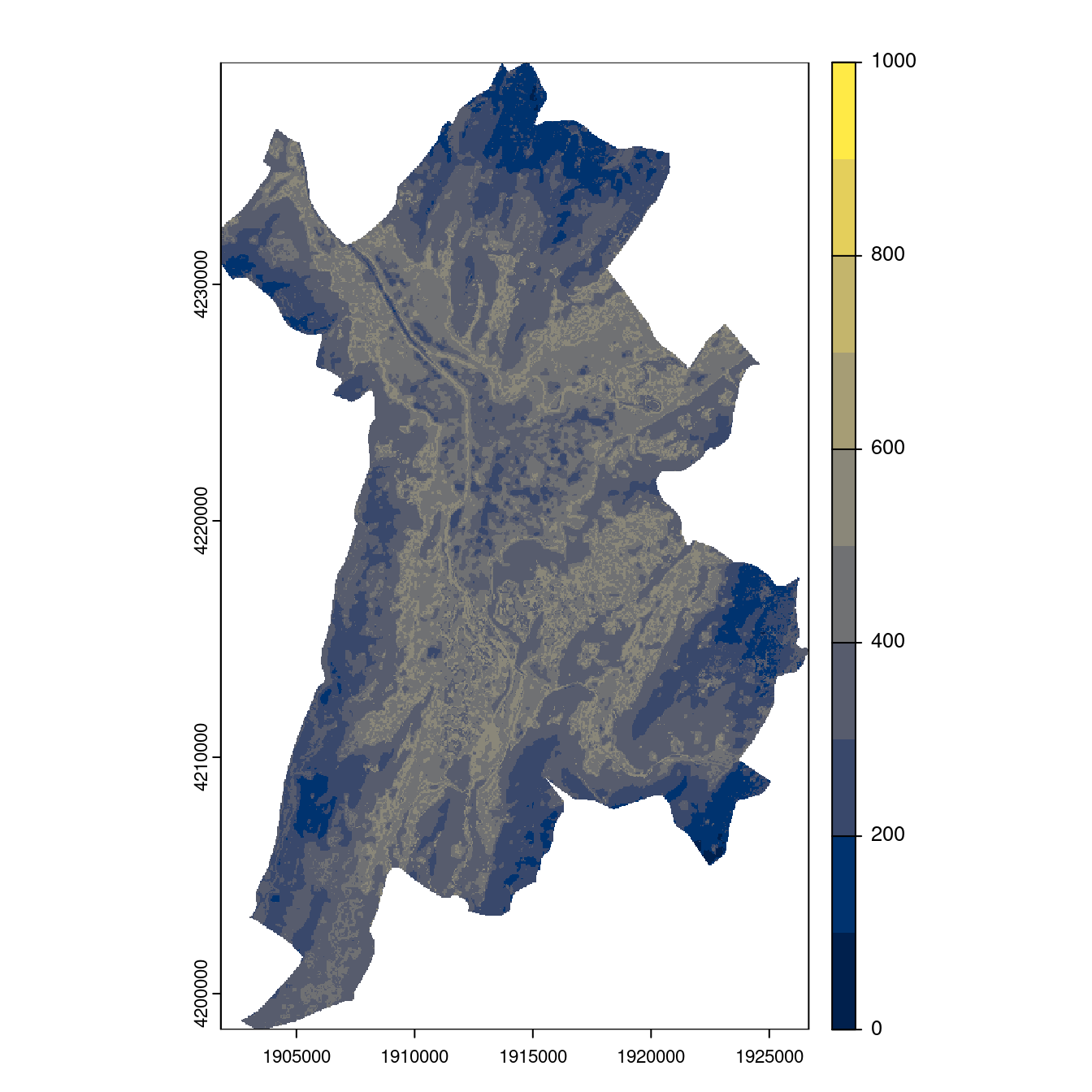Projection des distributions potentielles contemporaine et futures jusqu'à l'horizon 2100 sous le scénario SSP5-8.5 (modèle d'ensemble, GCM IPSL).