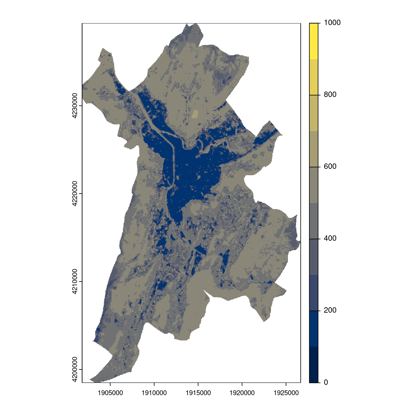 Projection des distributions potentielles contemporaine et futures jusqu'à l'horizon 2100 sous le scénario SSP5-8.5 (modèle d'ensemble, GCM IPSL).