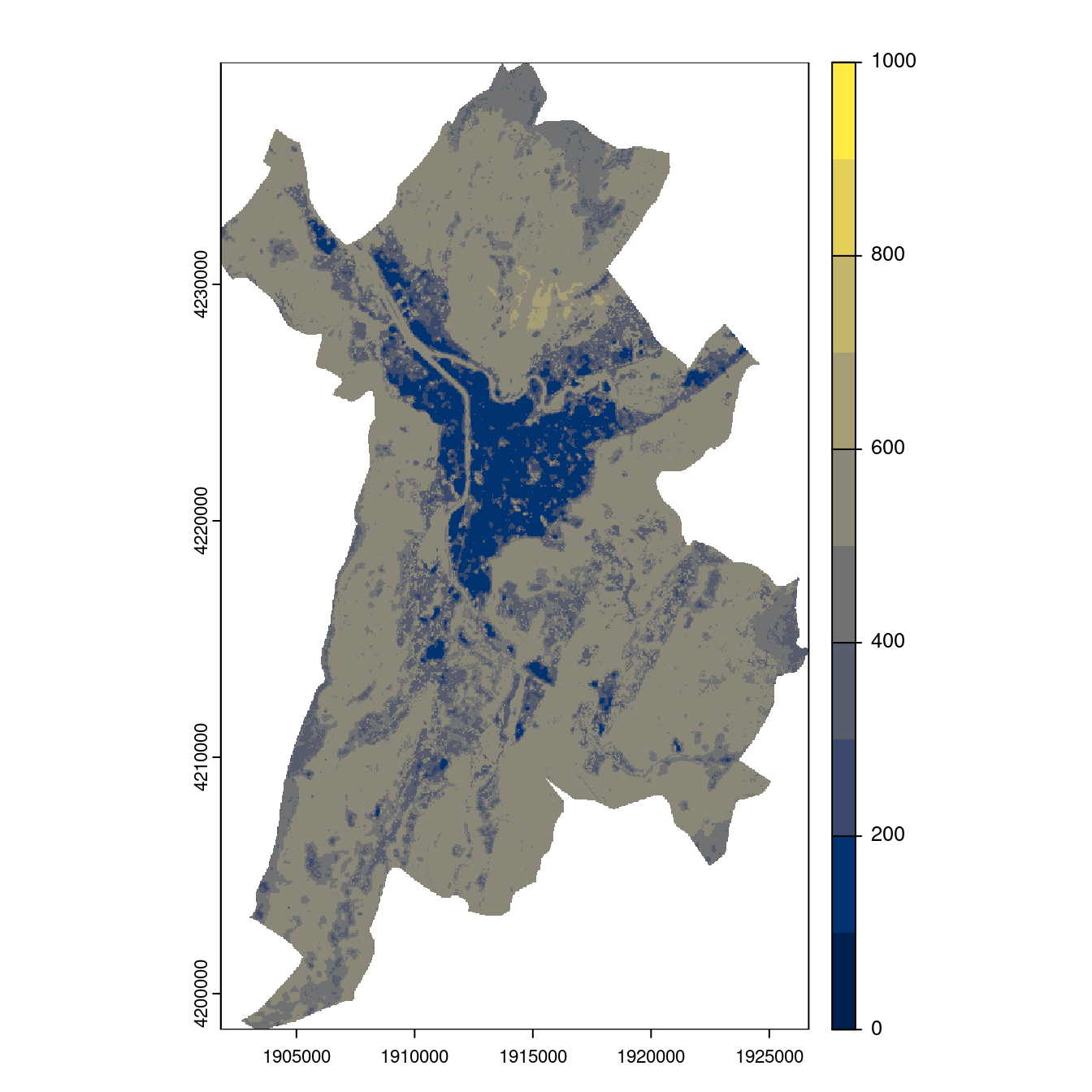 Projection des distributions potentielles contemporaine et futures jusqu'à l'horizon 2100 sous le scénario SSP5-8.5 (modèle d'ensemble, GCM IPSL).