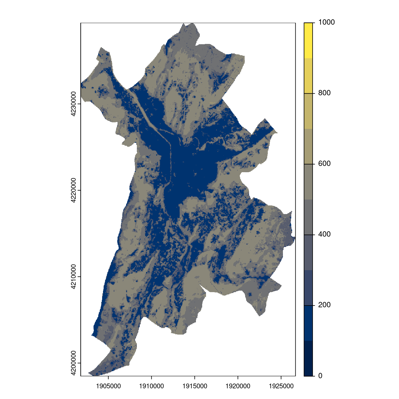 Projection des distributions potentielles contemporaine et futures jusqu'à l'horizon 2100 sous le scénario SSP5-8.5 (modèle d'ensemble, GCM IPSL).
