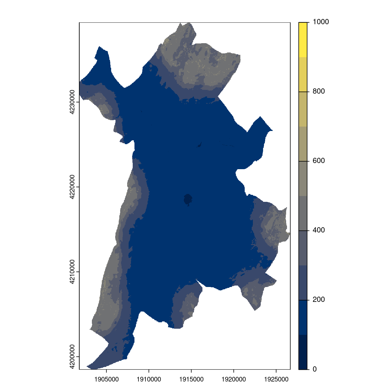 Projection des distributions potentielles contemporaine et futures jusqu'à l'horizon 2100 sous le scénario SSP5-8.5 (modèle d'ensemble, GCM IPSL).