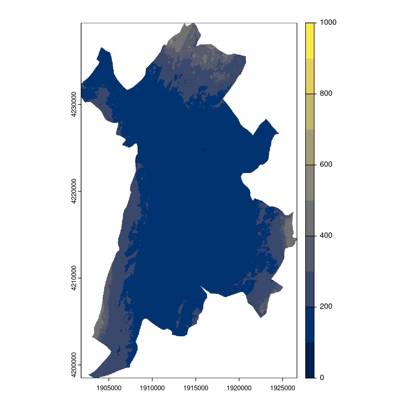 Projection des distributions potentielles contemporaine et futures jusqu'à l'horizon 2100 sous le scénario SSP5-8.5 (modèle d'ensemble, GCM IPSL).