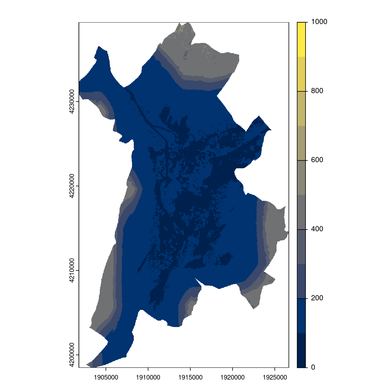 Projection des distributions potentielles contemporaine et futures jusqu'à l'horizon 2100 sous le scénario SSP5-8.5 (modèle d'ensemble, GCM IPSL).