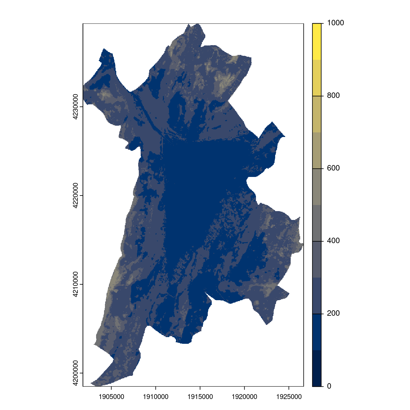 Projection des distributions potentielles contemporaine et futures jusqu'à l'horizon 2100 sous le scénario SSP5-8.5 (modèle d'ensemble, GCM IPSL).