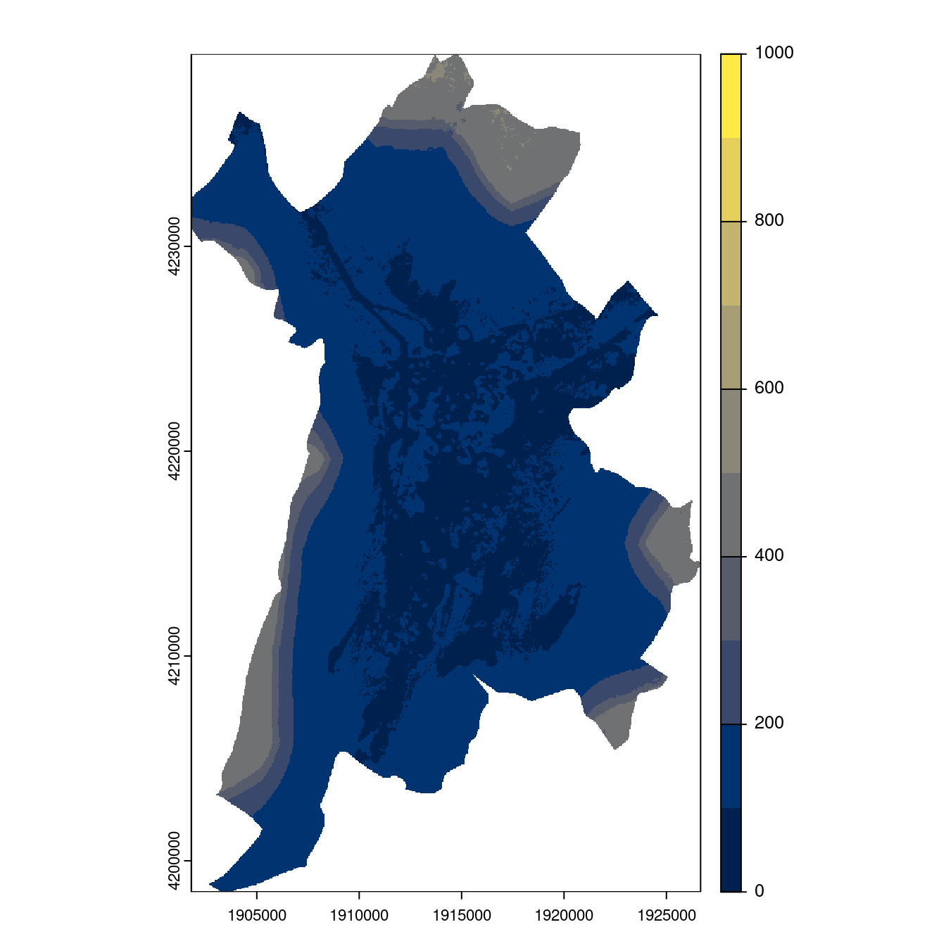 Projection des distributions potentielles contemporaine et futures jusqu'à l'horizon 2100 sous le scénario SSP5-8.5 (modèle d'ensemble, GCM IPSL).
