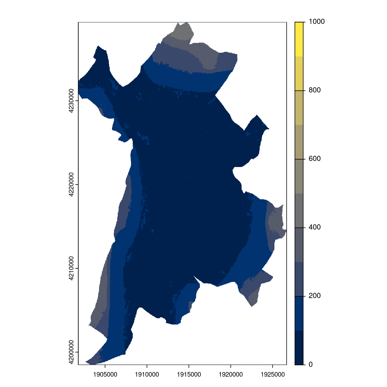 Projection des distributions potentielles contemporaine et futures jusqu'à l'horizon 2100 sous le scénario SSP5-8.5 (modèle d'ensemble, GCM IPSL).
