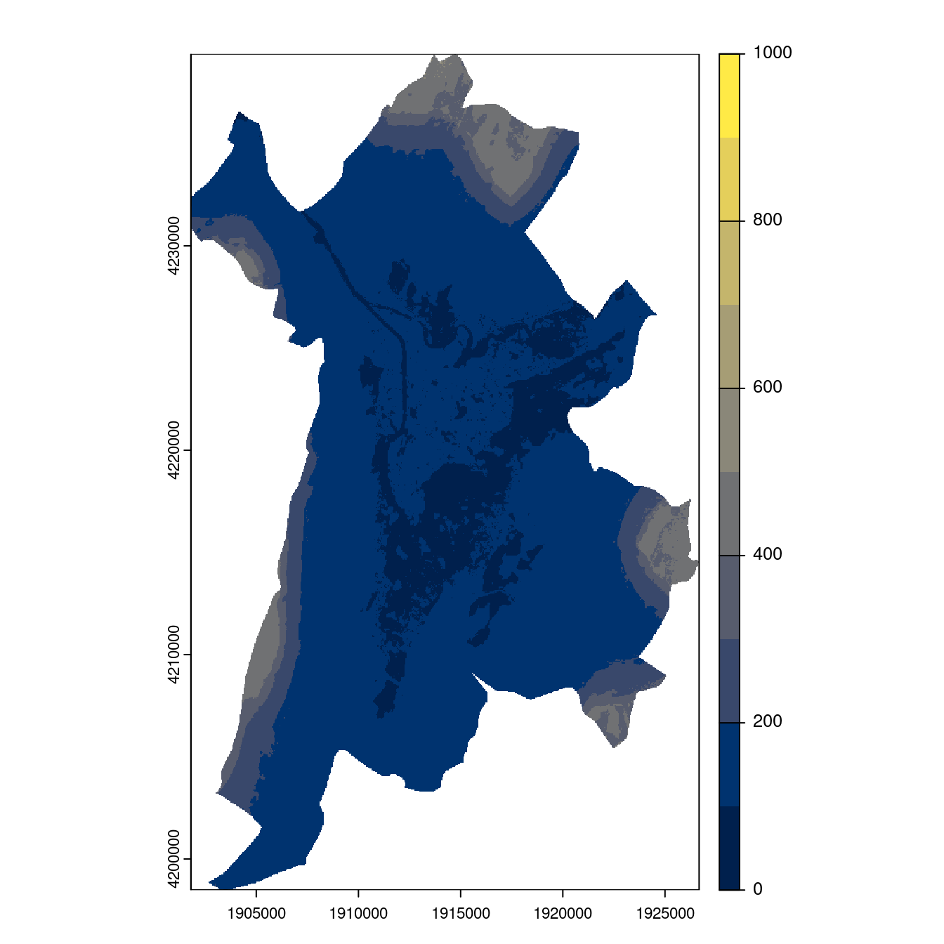 Projection des distributions potentielles contemporaine et futures jusqu'à l'horizon 2100 sous le scénario SSP5-8.5 (modèle d'ensemble, GCM IPSL).