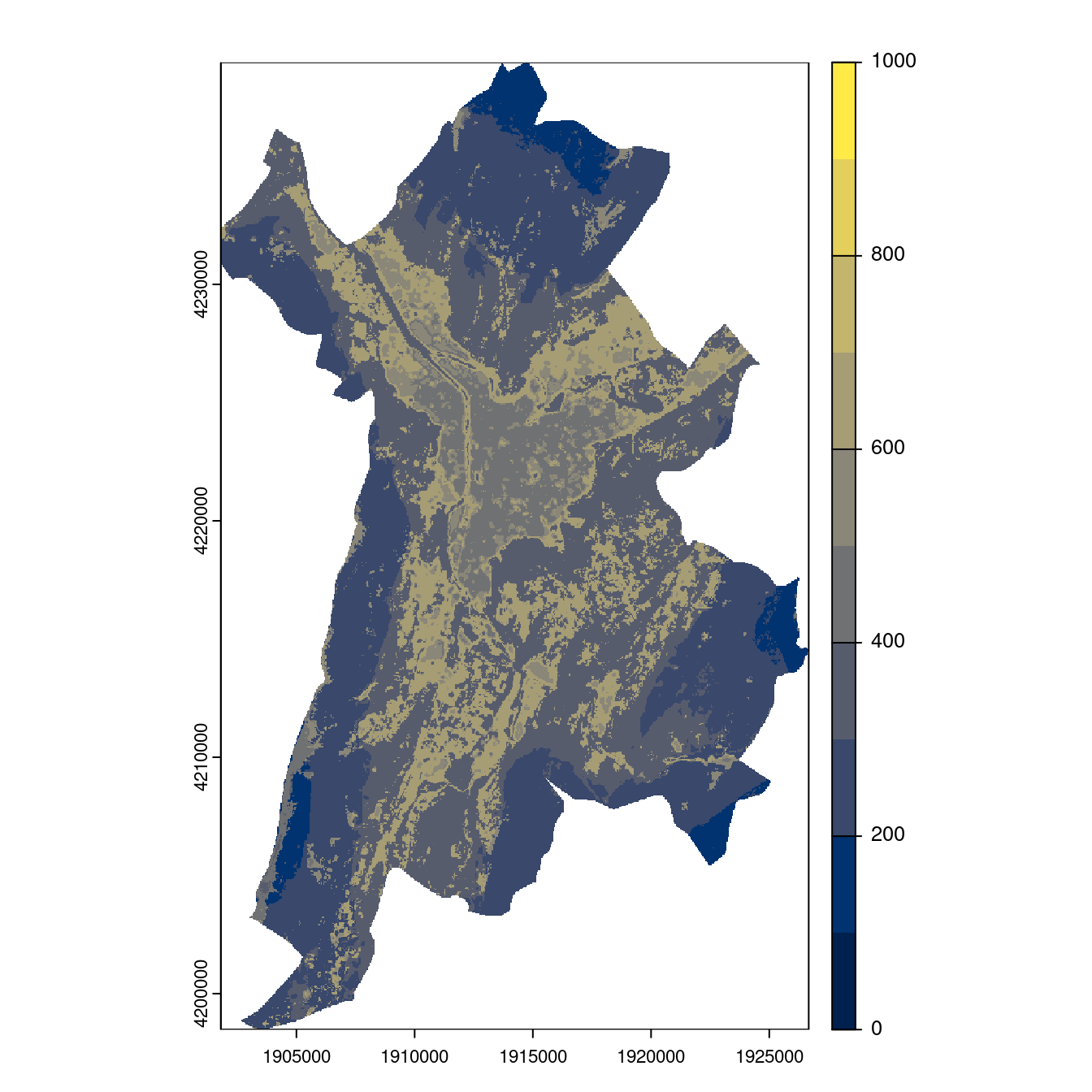 Projection des distributions potentielles contemporaine et futures jusqu'à l'horizon 2100 sous le scénario SSP5-8.5 (modèle d'ensemble, GCM IPSL).