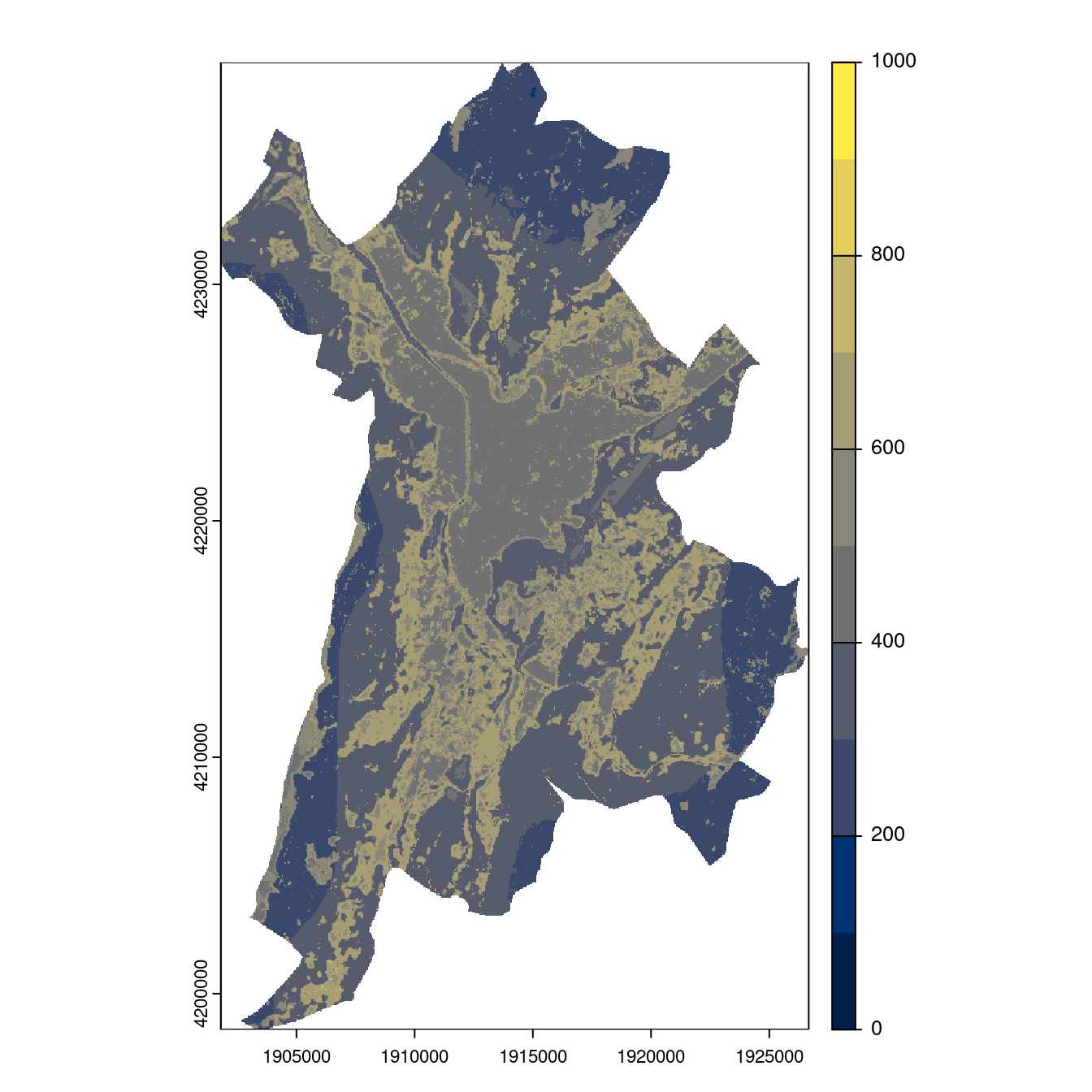 Projection des distributions potentielles contemporaine et futures jusqu'à l'horizon 2100 sous le scénario SSP5-8.5 (modèle d'ensemble, GCM IPSL).