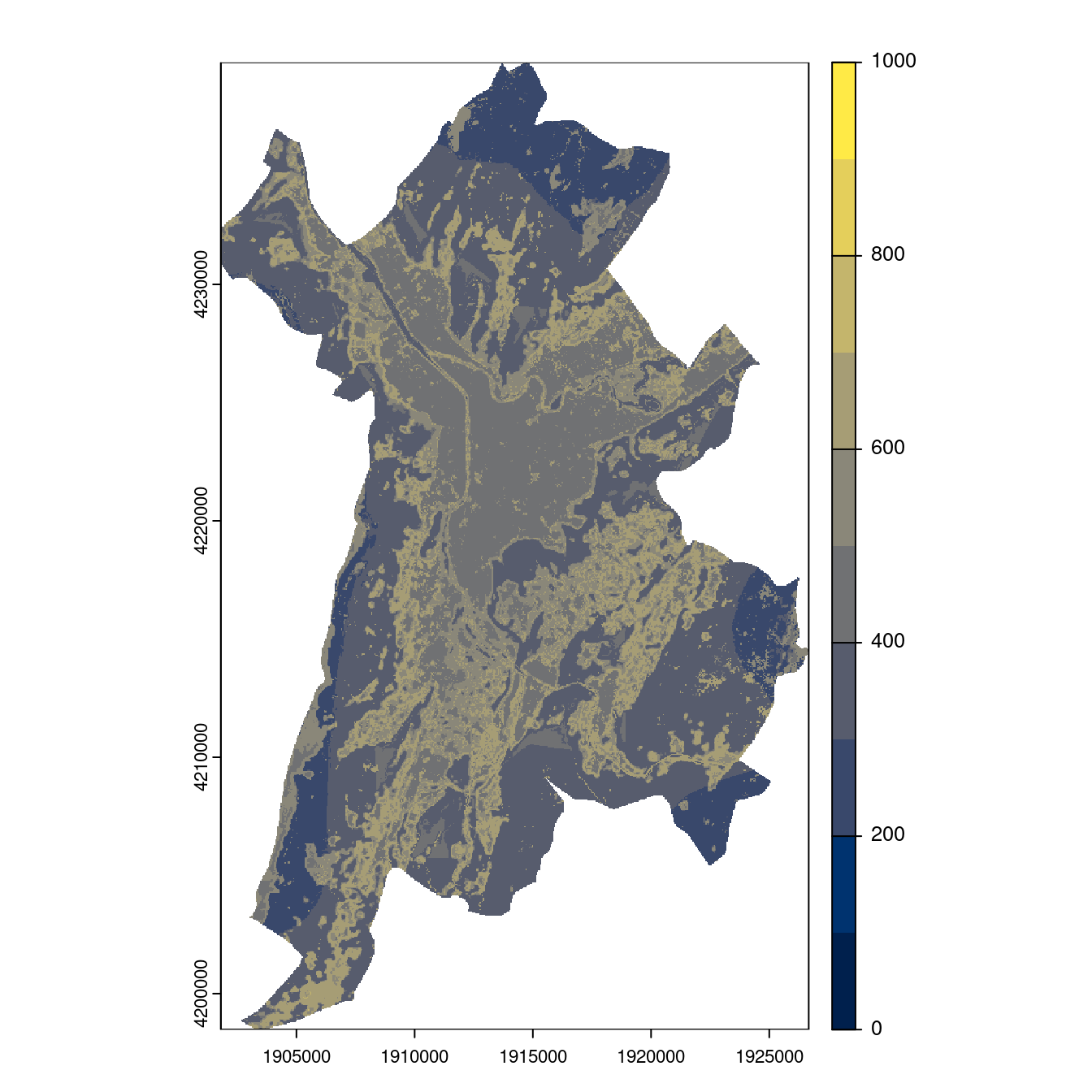 Projection des distributions potentielles contemporaine et futures jusqu'à l'horizon 2100 sous le scénario SSP5-8.5 (modèle d'ensemble, GCM IPSL).