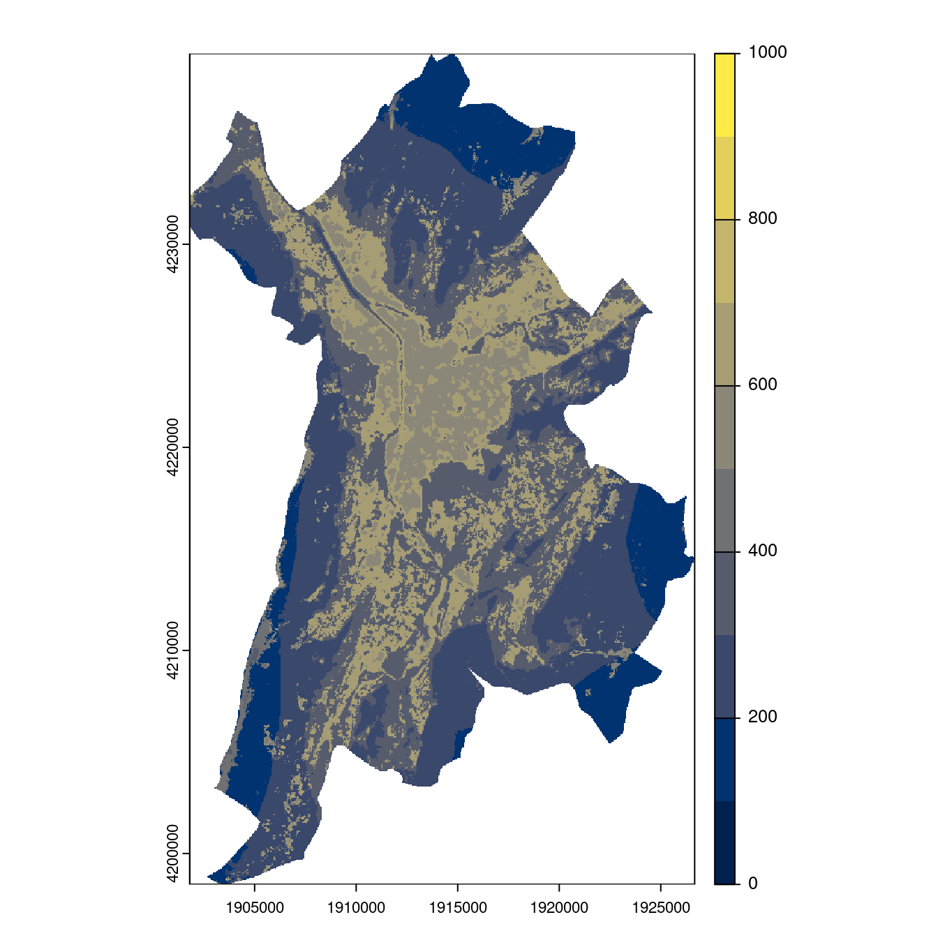 Projection des distributions potentielles contemporaine et futures jusqu'à l'horizon 2100 sous le scénario SSP5-8.5 (modèle d'ensemble, GCM IPSL).