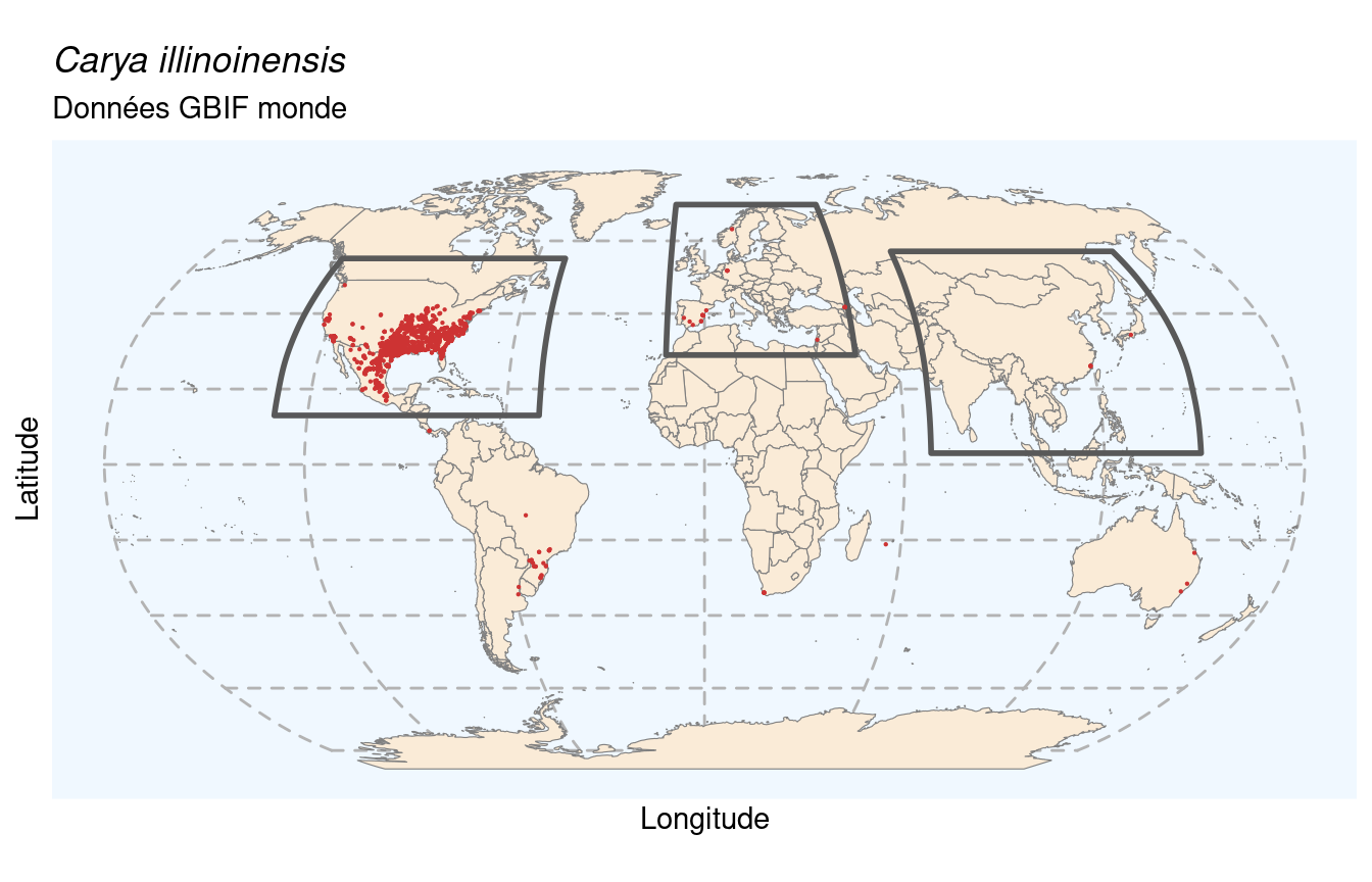 Occurrences de Carya illinoinensis dans le monde.