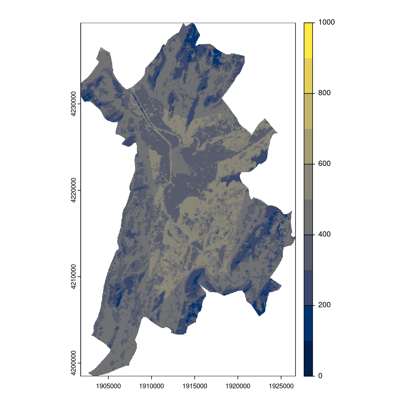 Projection des distributions potentielles contemporaine et futures jusqu'à l'horizon 2100 sous le scénario SSP5-8.5 (modèle d'ensemble, GCM IPSL).