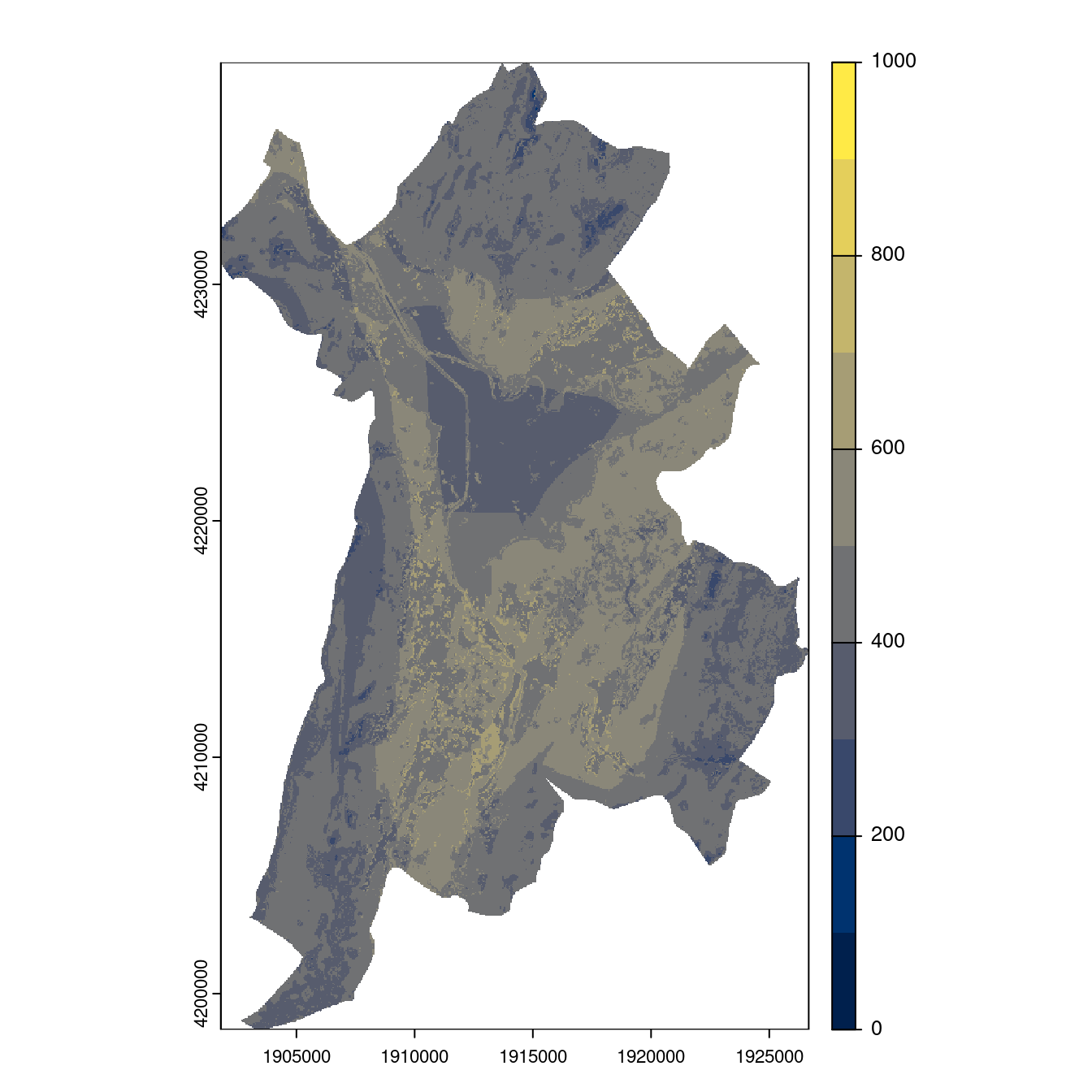 Projection des distributions potentielles contemporaine et futures jusqu'à l'horizon 2100 sous le scénario SSP5-8.5 (modèle d'ensemble, GCM IPSL).