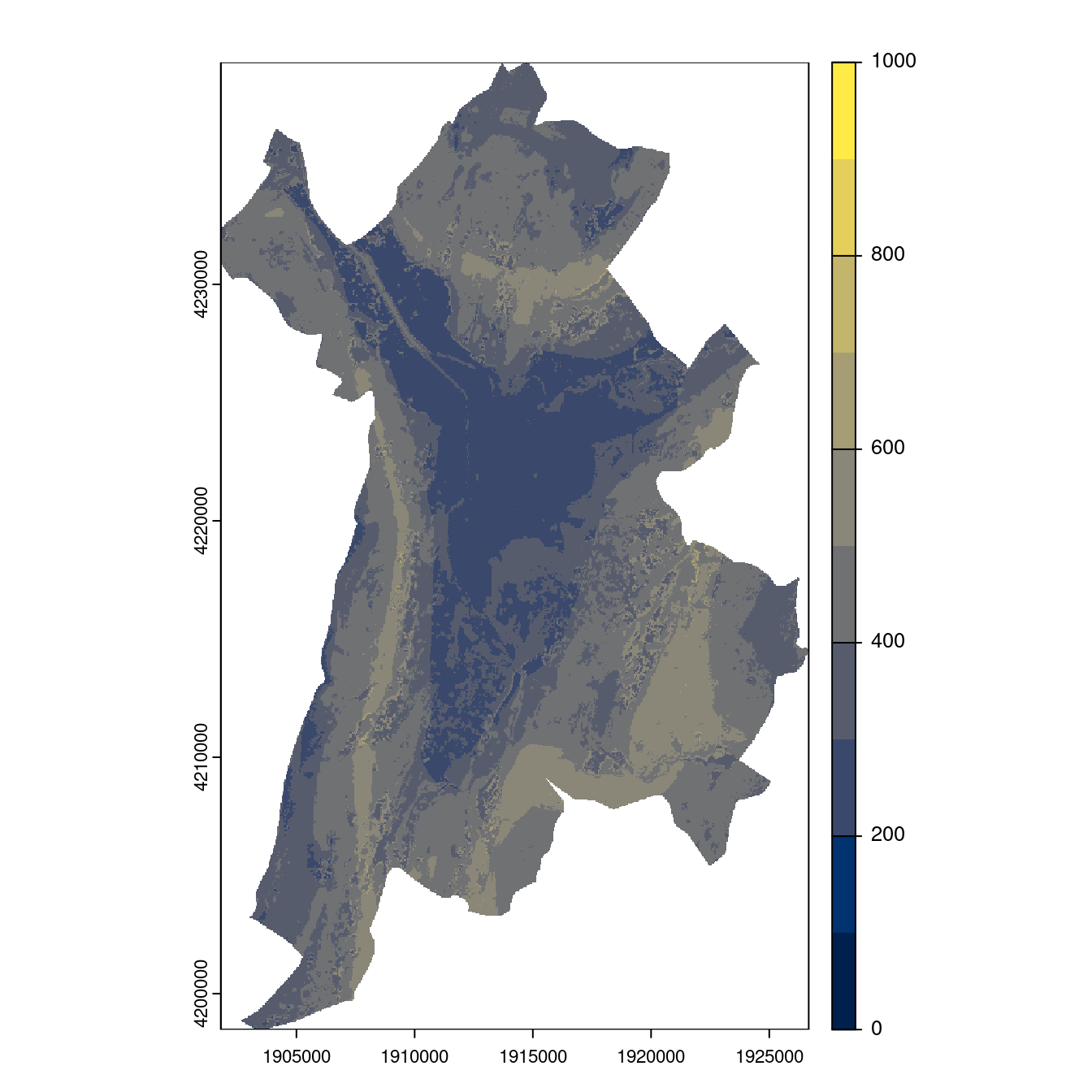 Projection des distributions potentielles contemporaine et futures jusqu'à l'horizon 2100 sous le scénario SSP5-8.5 (modèle d'ensemble, GCM IPSL).
