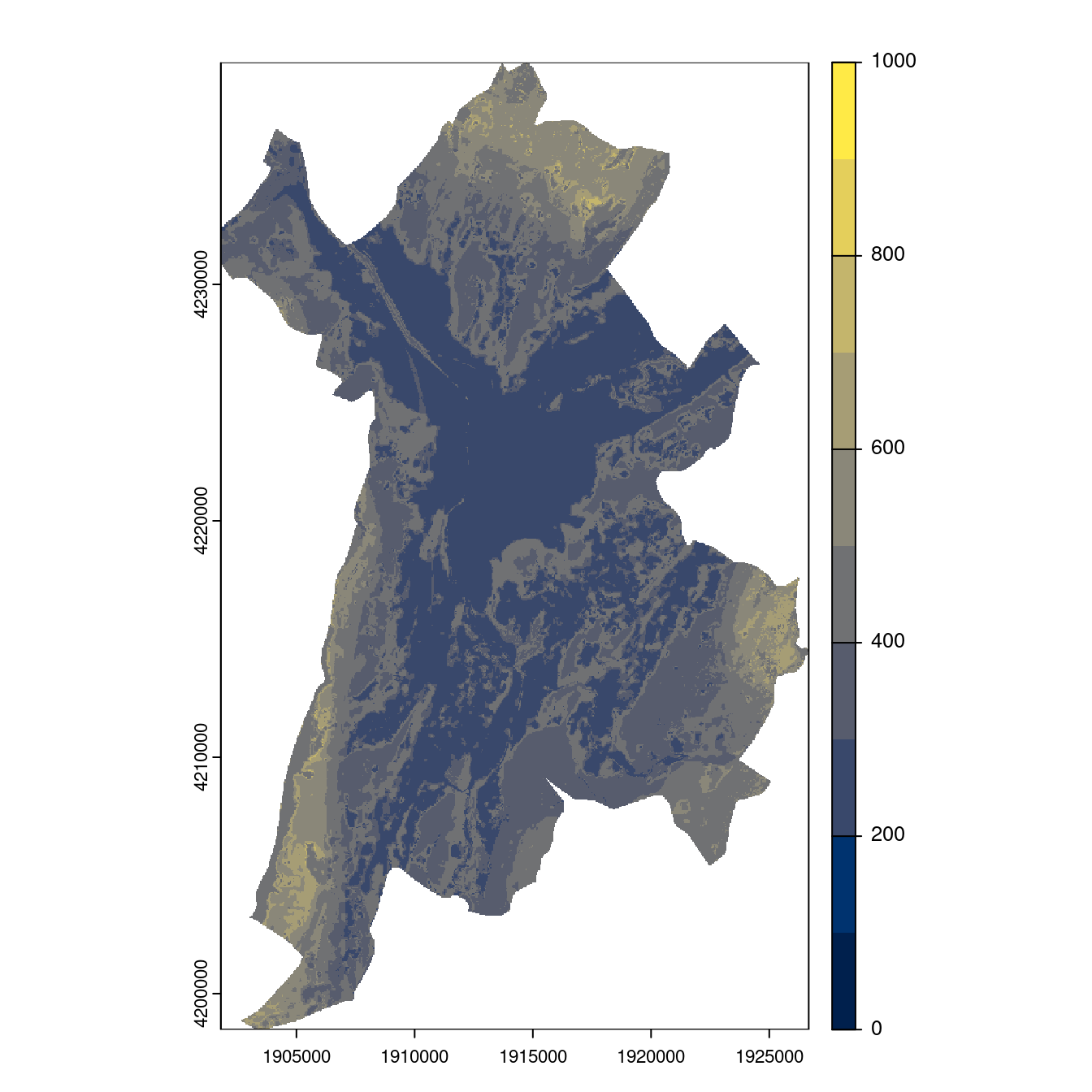 Projection des distributions potentielles contemporaine et futures jusqu'à l'horizon 2100 sous le scénario SSP5-8.5 (modèle d'ensemble, GCM IPSL).