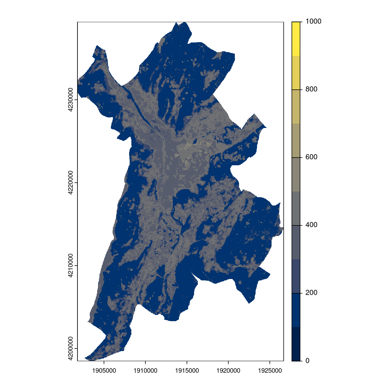 Projection des distributions potentielles contemporaine et futures jusqu'à l'horizon 2100 sous le scénario SSP5-8.5 (modèle d'ensemble, GCM IPSL).