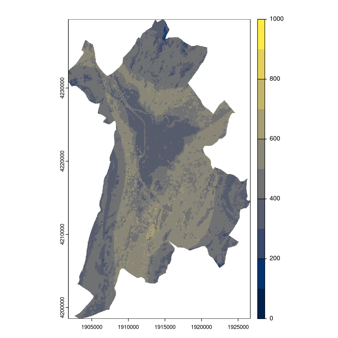 Projection des distributions potentielles contemporaine et futures jusqu'à l'horizon 2100 sous le scénario SSP5-8.5 (modèle d'ensemble, GCM IPSL).